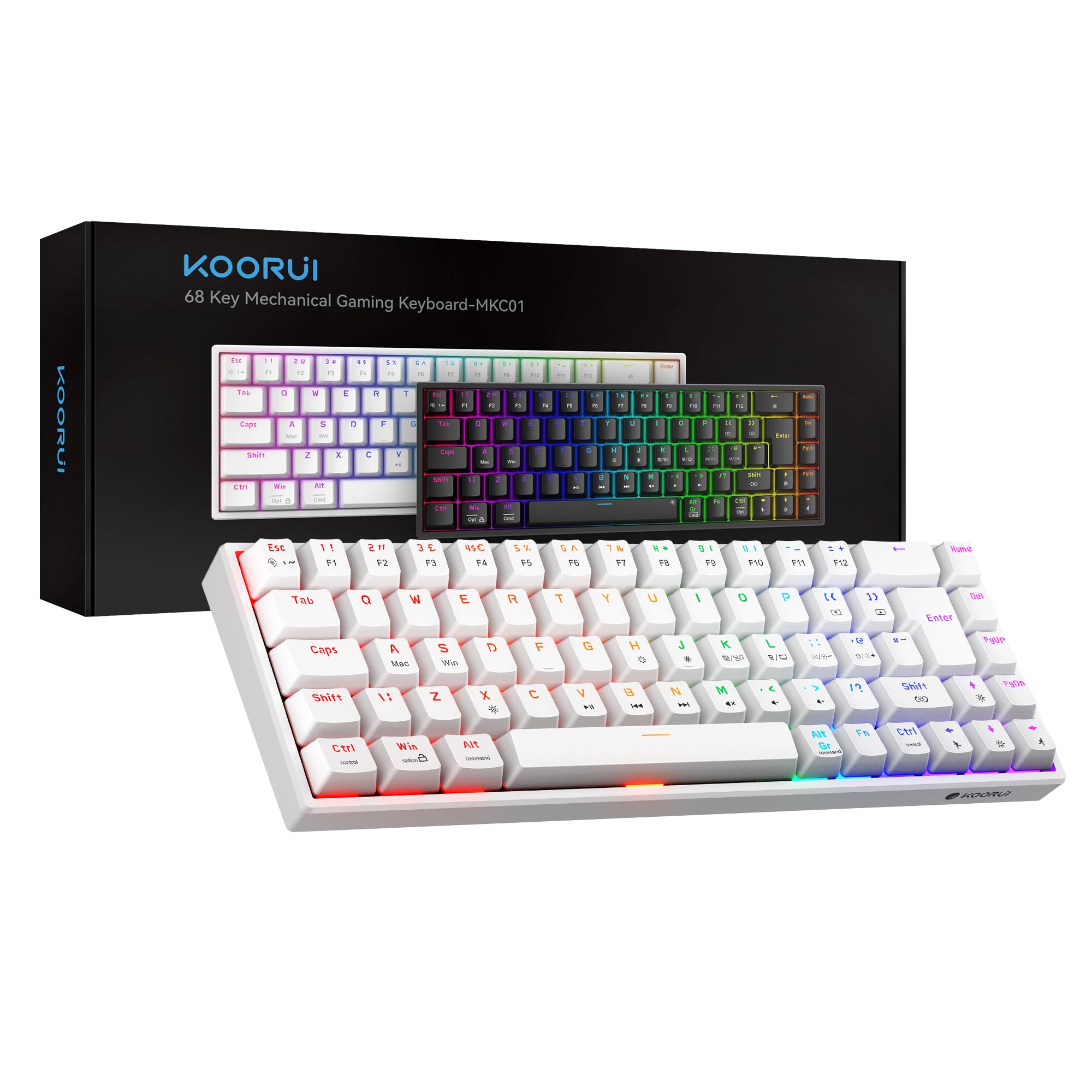 KOORUI 60% Mechanical Gaming Keyboard MKC01, Red Switch, RGB Backlit, Compact 69-Key, Detachable Type-C, Anti-Ghosting, Mac/PC Compatible