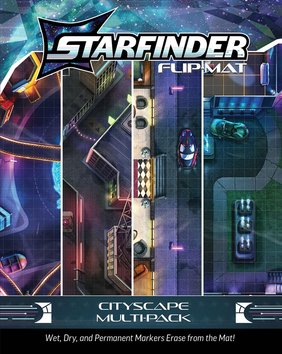 Paizo Starfinder Flip-Mat: Cityscape Multi-Pack | Double-Sided Tactical Maps | Multicolor Cardboard