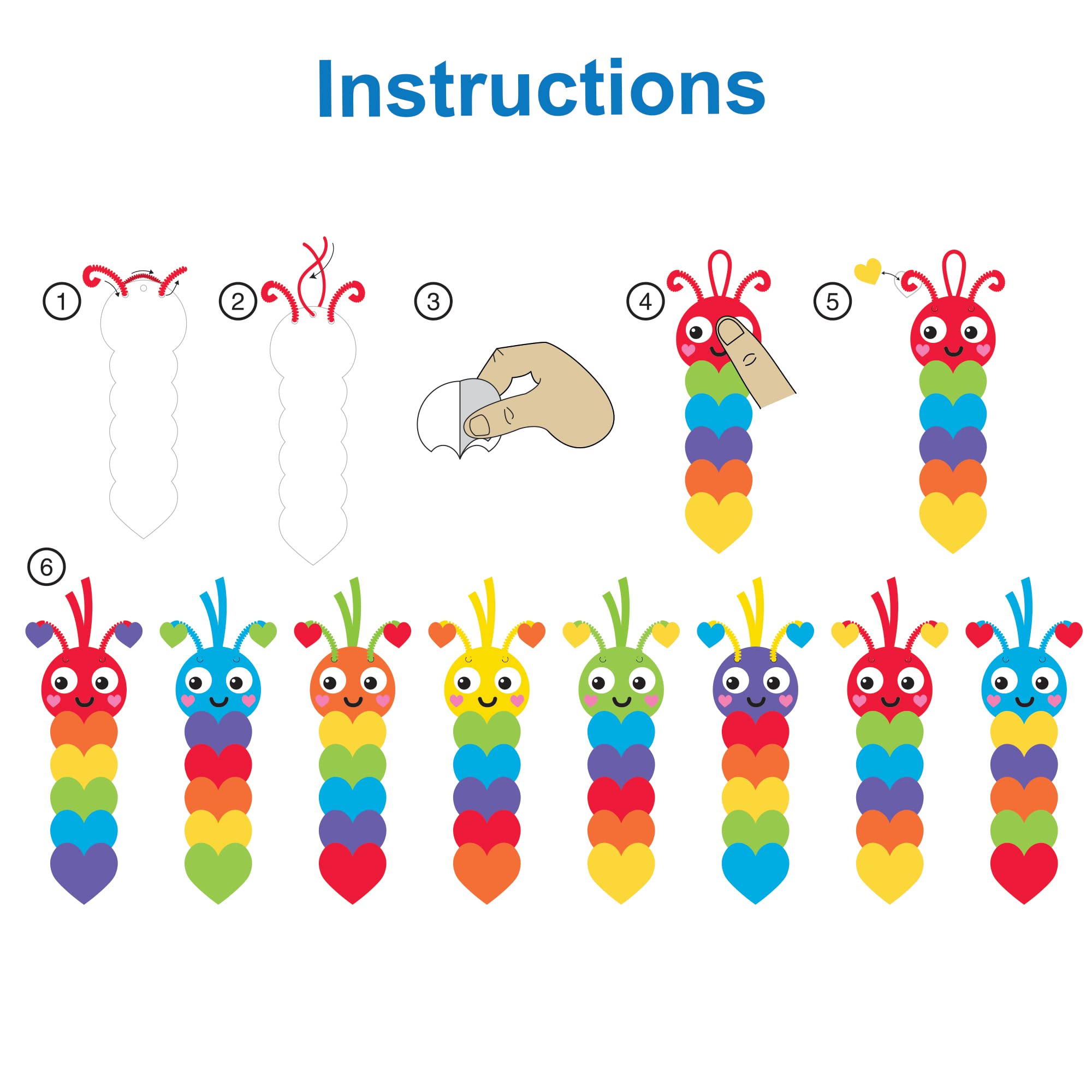 Baker Ross FX455 Caterpillar Rainbow Love Heart Bookmark Kits - Pack of 8 | Foam Craft Kit | Ages 6+ 6