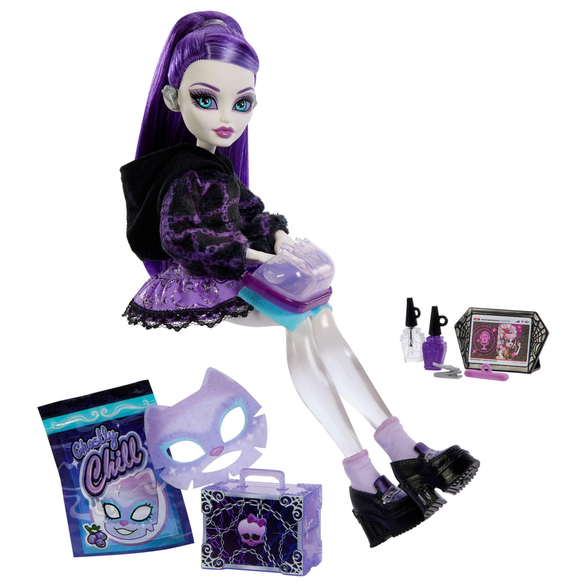 Monster High Spectra Vondergeist Doll and Self-Scare Secrets Playset | Includes 13 Accessories | Ages 4+ 1
