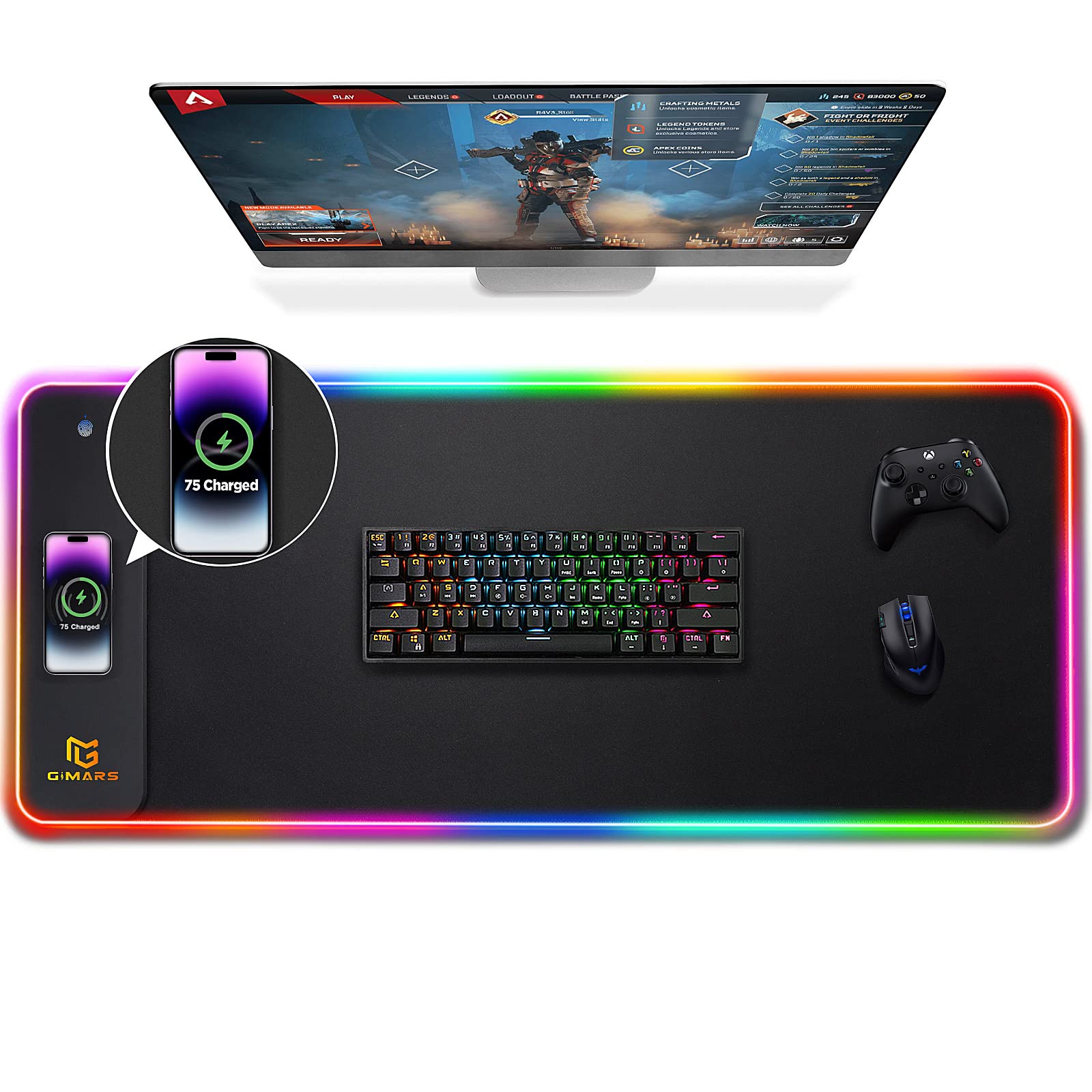 Gimars RGB Gaming Mouse Pad with 15W Wireless Charging, XL Mat 800x300mm