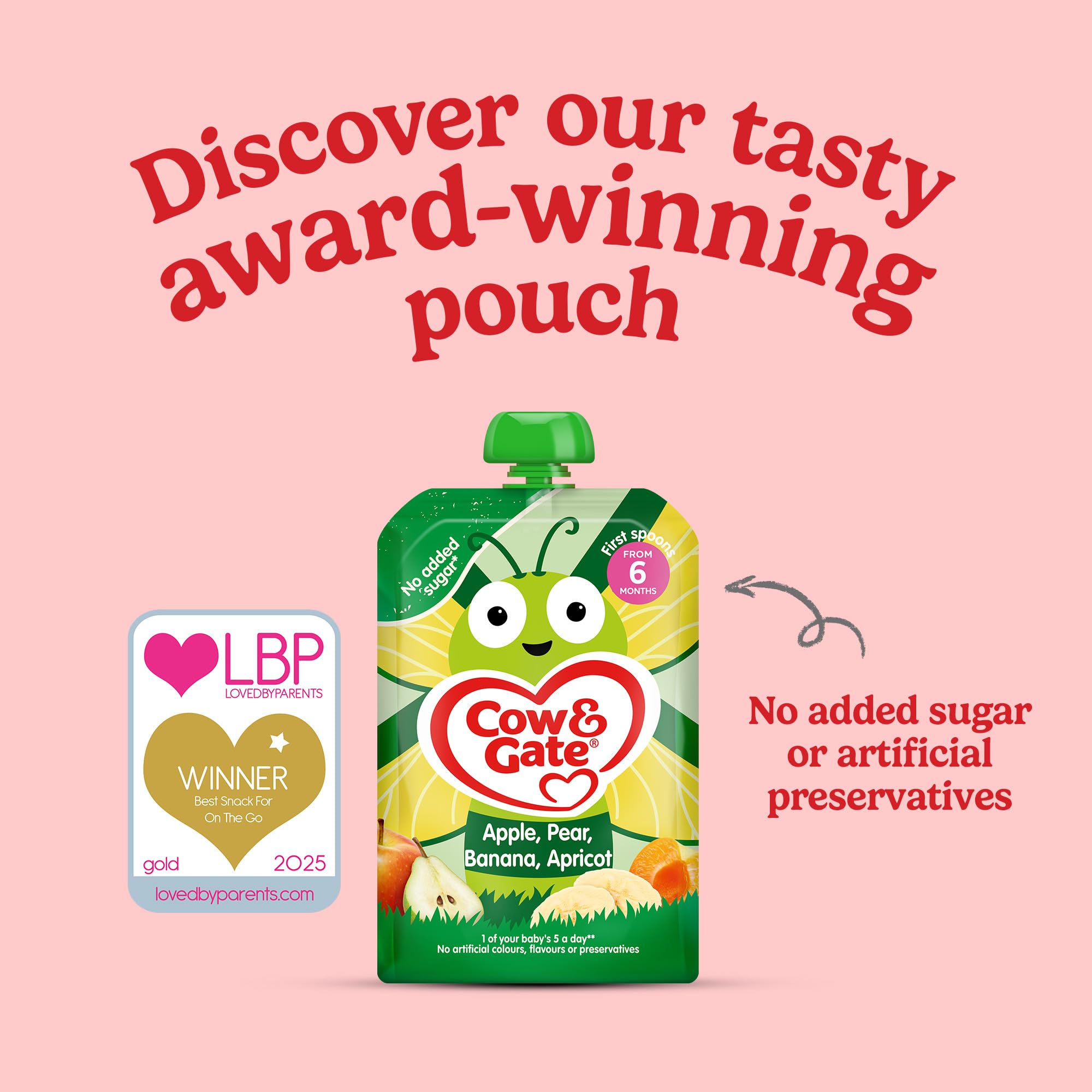 Cow & Gate Fruit Pouch Apple & Banana Baby Food Snacks, 4+ Months, 6x100g Pack 7