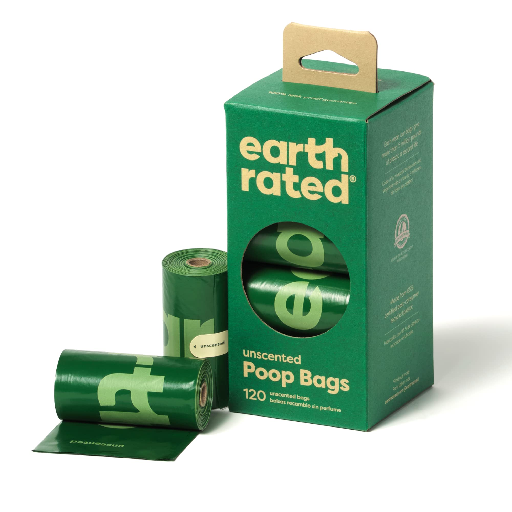 Earth Rated Unscented Dog Poo Bags - 120 Count Refill Rolls | Extra Thick & Leak Proof