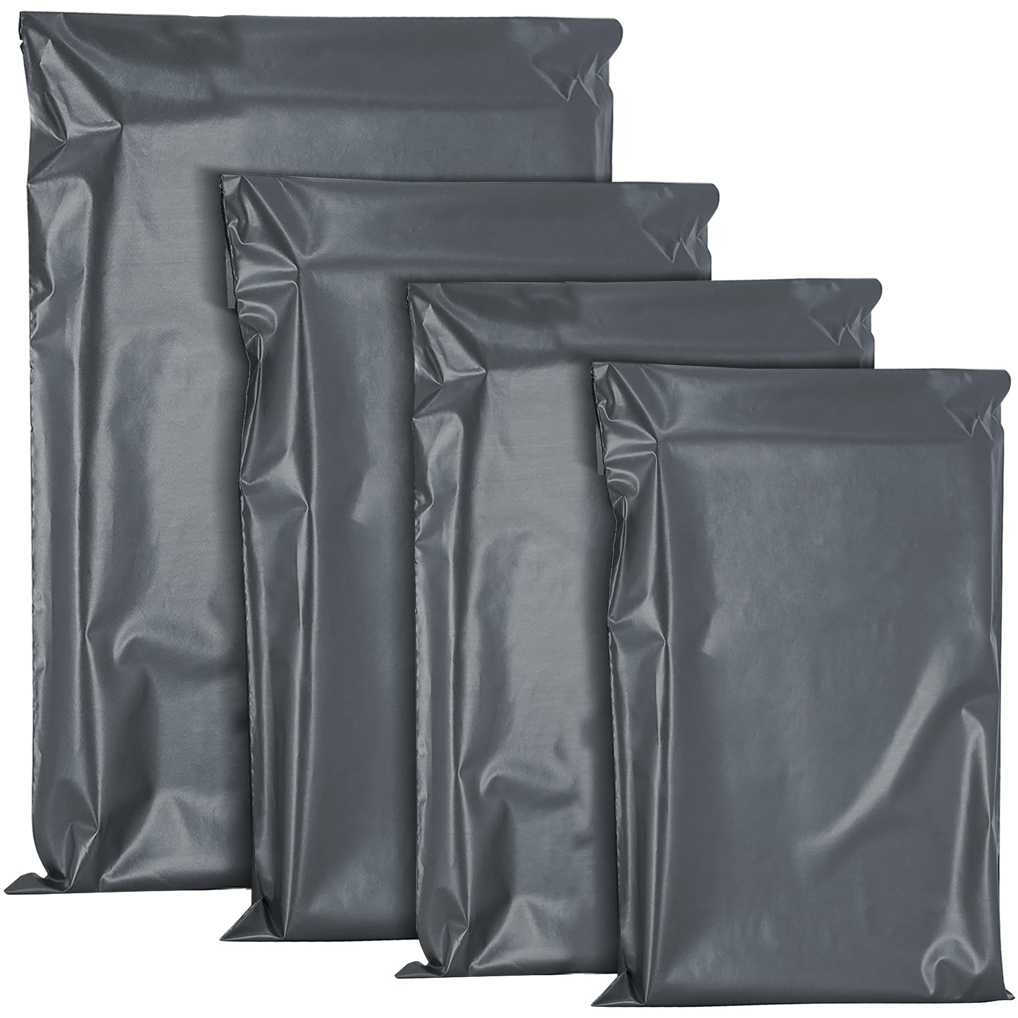 YUNJU 60 Mixed Size Grey Plastic Mail Bags - Self-Seal, Opaque, Waterproof