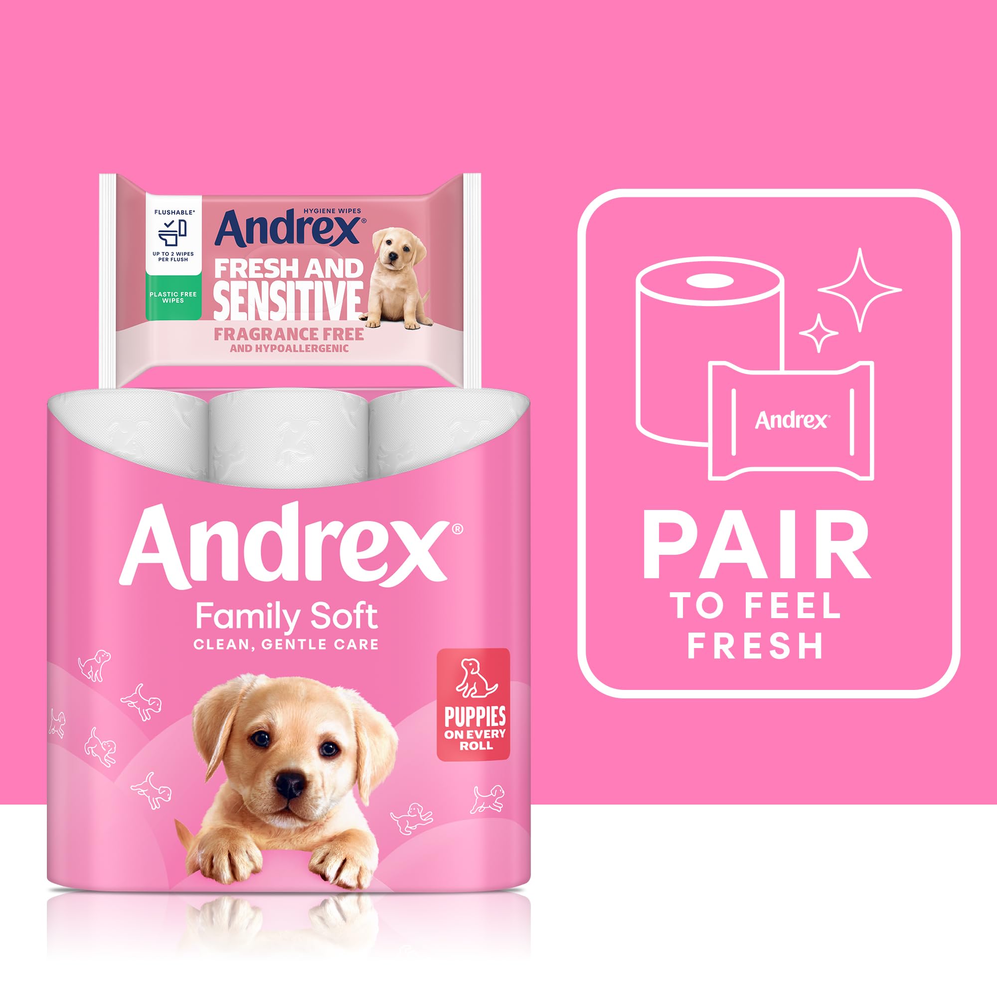 Andrex Fresh & Sensitive Hygiene Wipes - Hypoallergenic & Flushable | 12 Packs of 30 Sheets