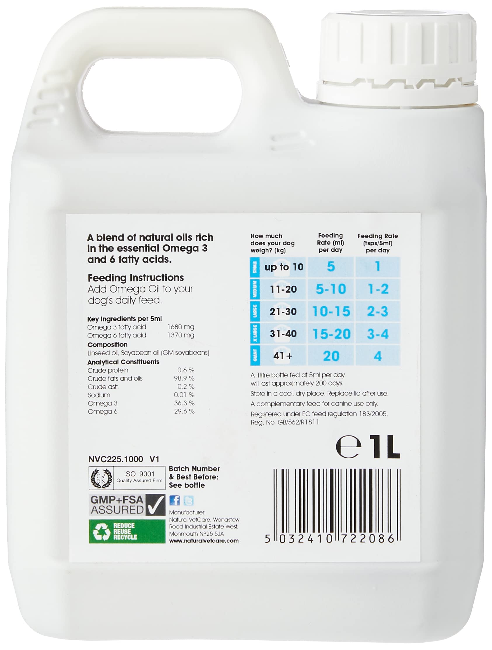 NAF Natural VetCare Veterinary Strength Omega Oil Dog Supplement | 1000 ml Liquid | Supports Skin, Coat & Joints
