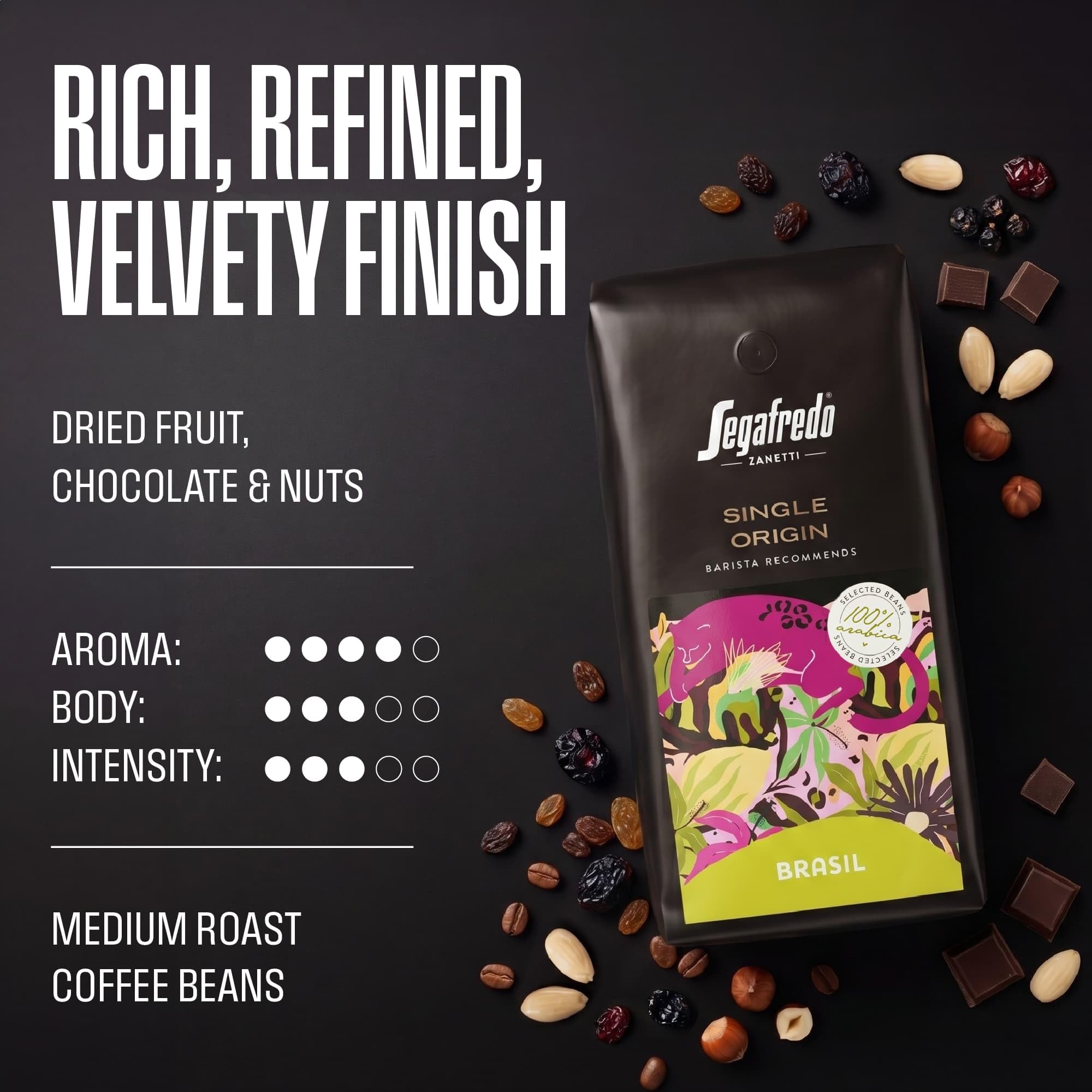 Segafredo Zanetti Single Origin Brasil Roasted Whole Coffee Beans - 100% Arabica, 1Kg Pack 3