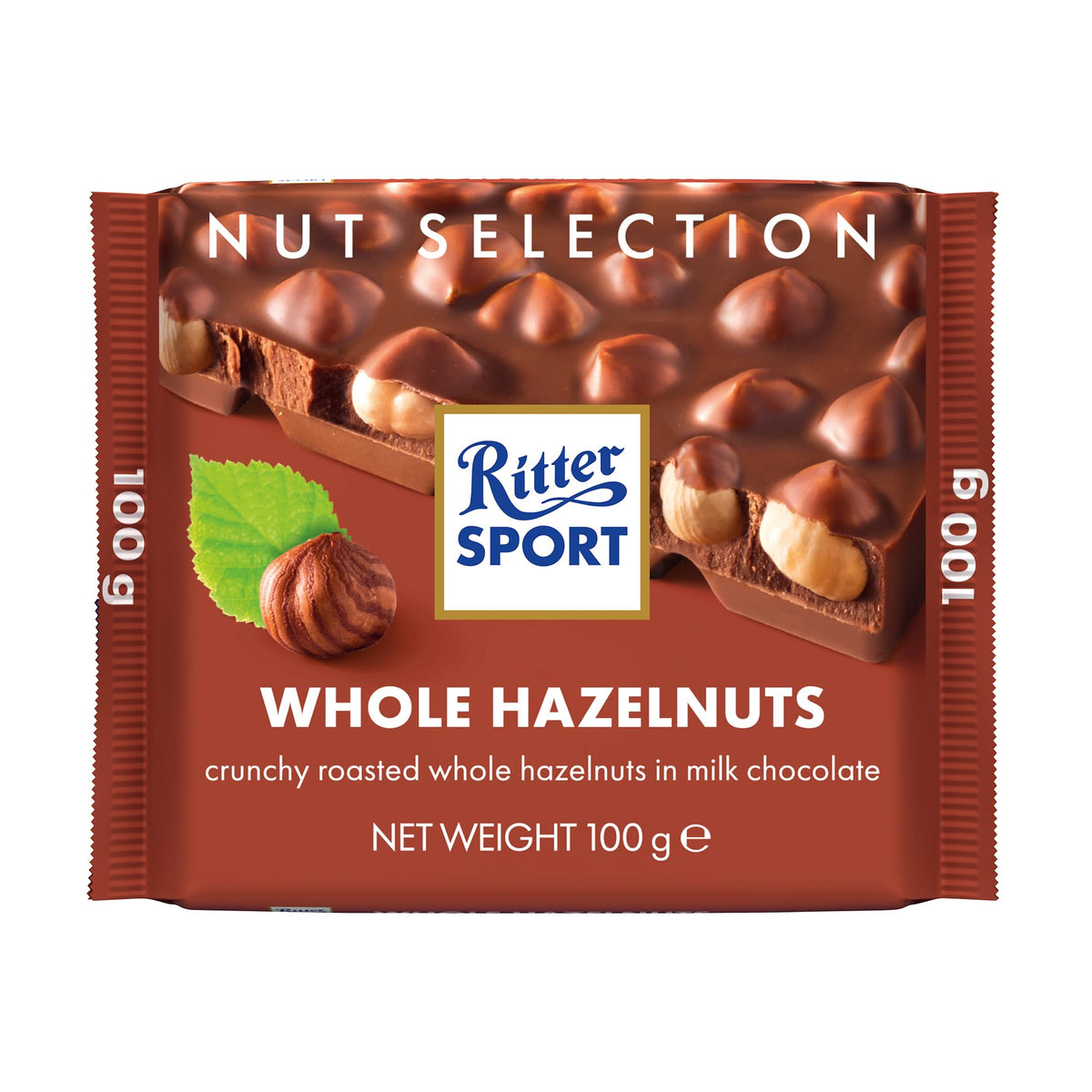 Ritter Sport Whole Hazelnuts Milk Chocolate Bar - 100g, Case of 10