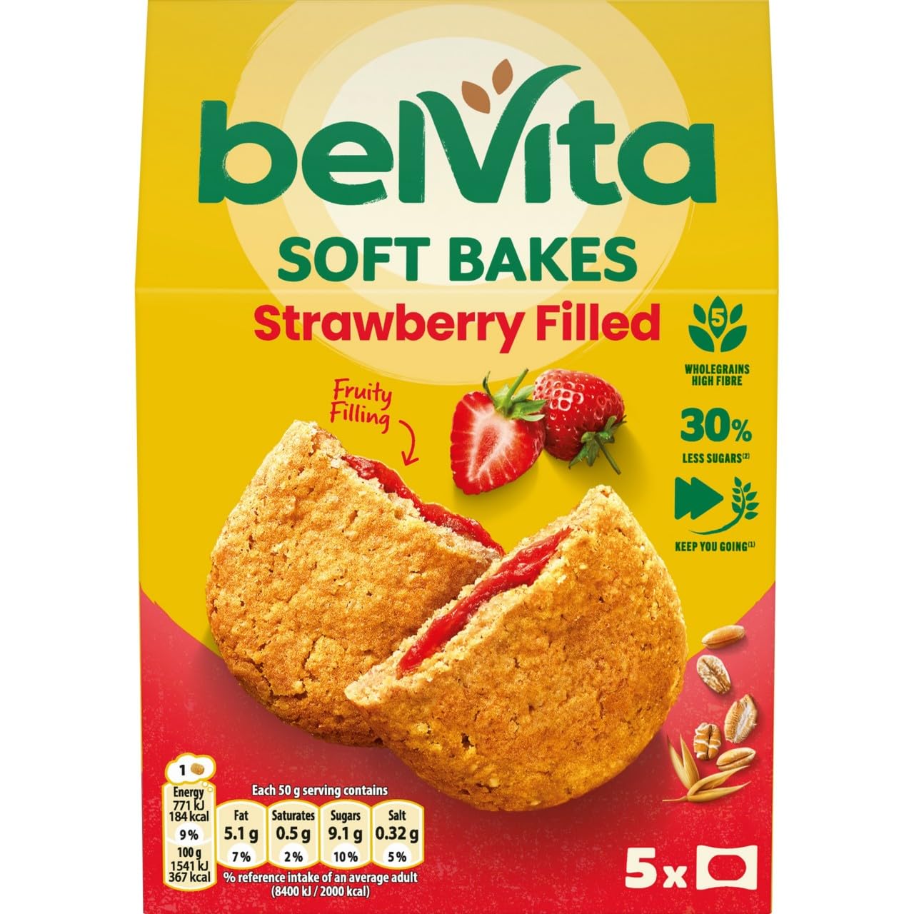 Belvita Soft Bakes Breakfast Biscuits - Strawberry Filled | Pack of 5 (250g) 1