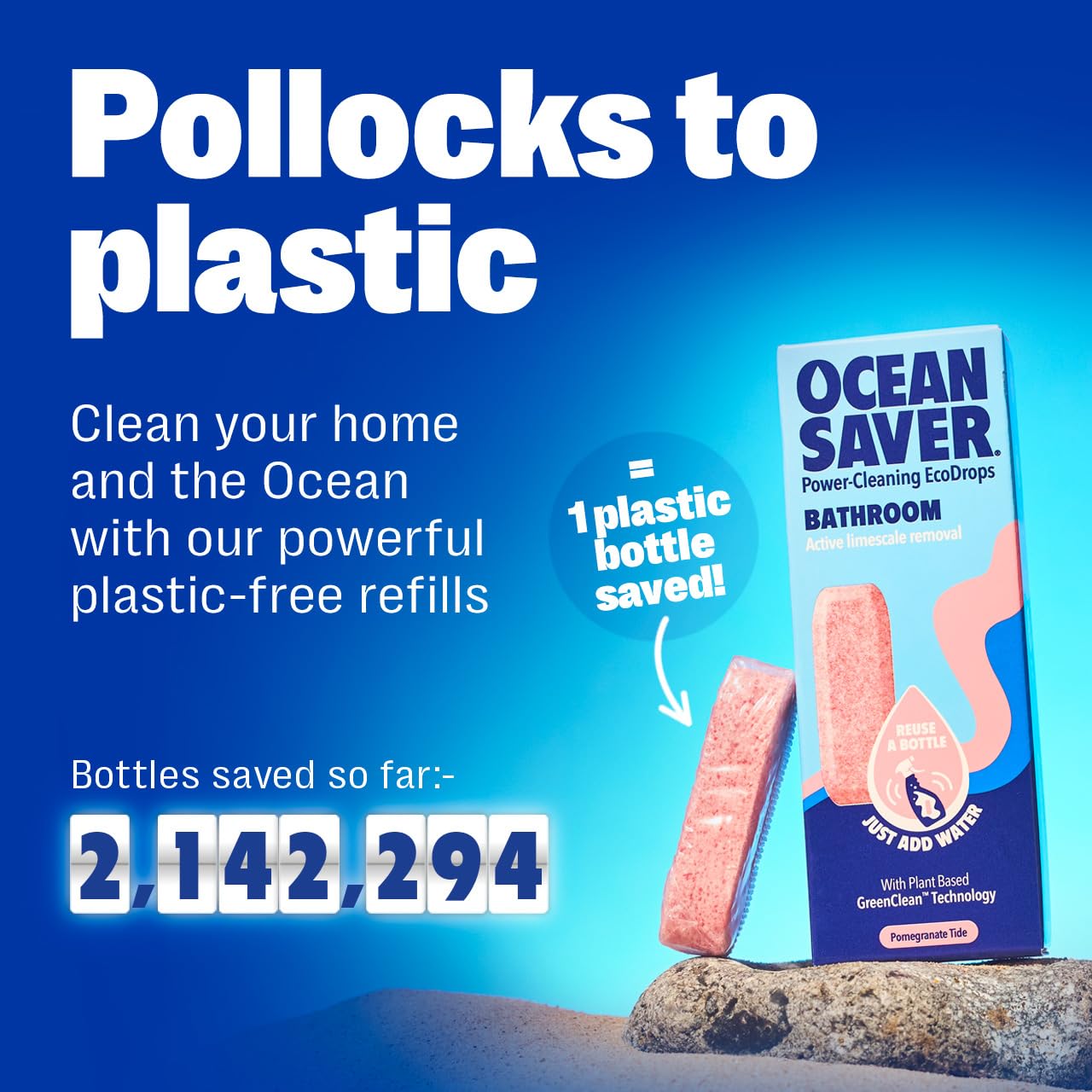 OceanSaver Eco Multi-Surface Bathroom Cleaner Refills - 6x 10ml Tablets | Pomegranate Scent