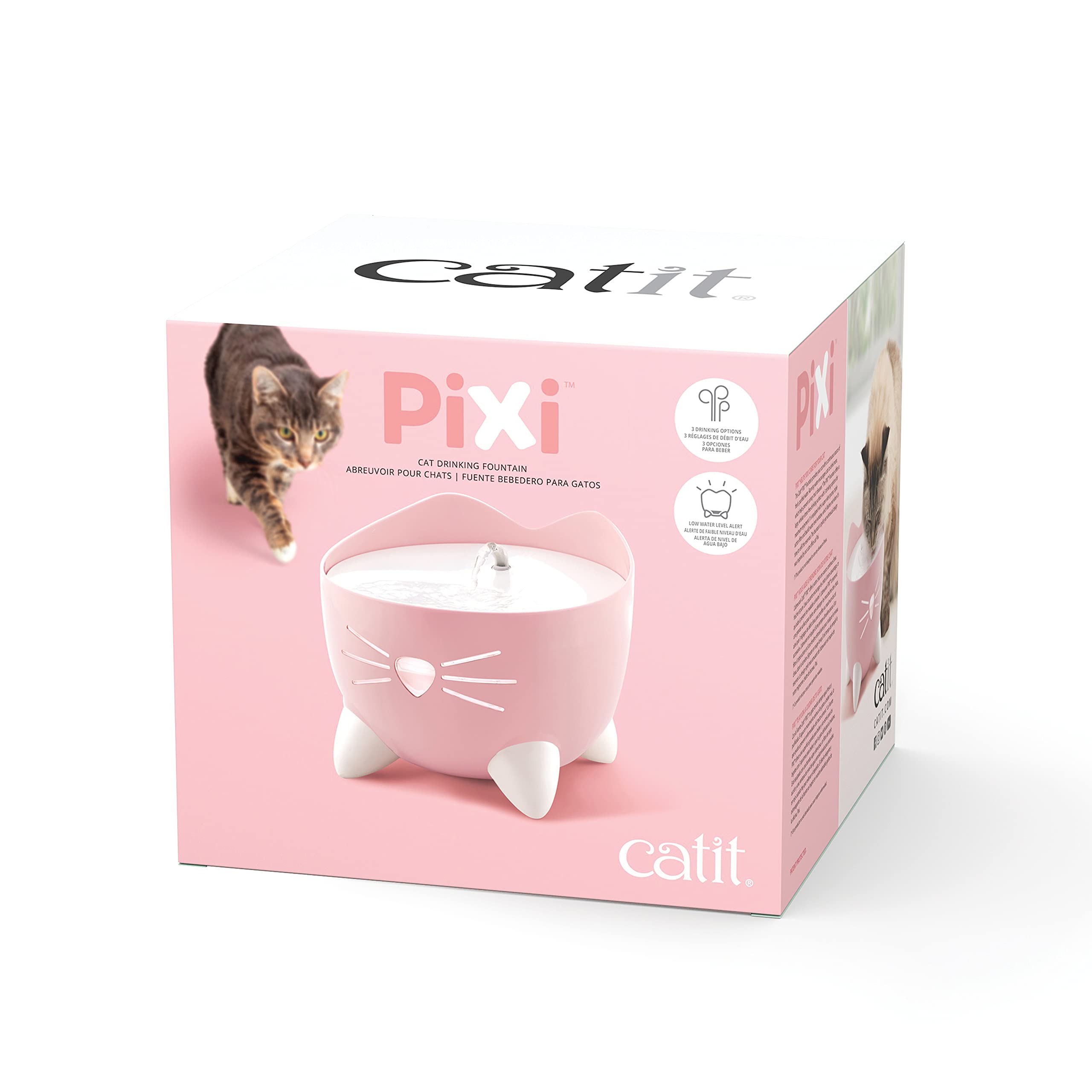 Catit PIXI Cat Drinking Fountain - 2.5 L Capacity | Triple Action Filtration | Low Water Sensor | Pink 2