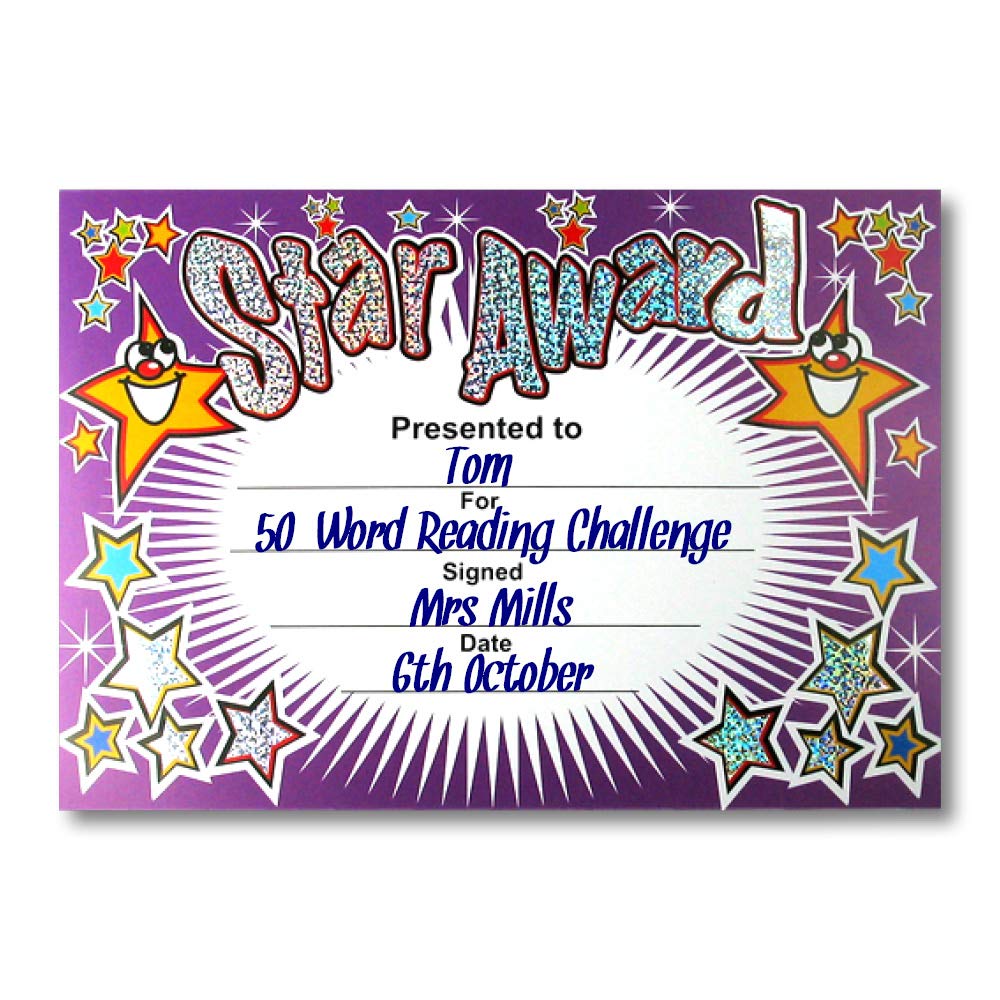 SuperStickers Sparkly Star Award Reward Certificates for Pupils - Pack of 20 A5 | Personalised | Multicoloured 3