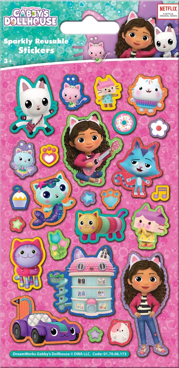 Gabby's Dollhouse Sparkly Reusable Stickers - Foiled Reusable Sticker Pack for Kids 1