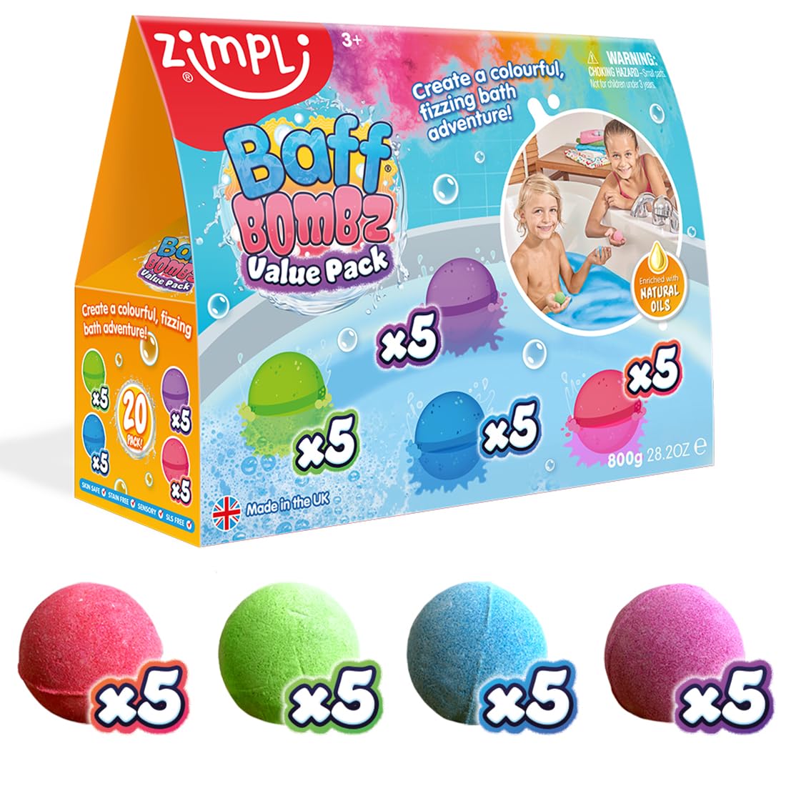 ZIMPLI - 20 x Baff Bombz Kids Bath Bombs Gift Set | Moisturizing, Vegan Friendly 1