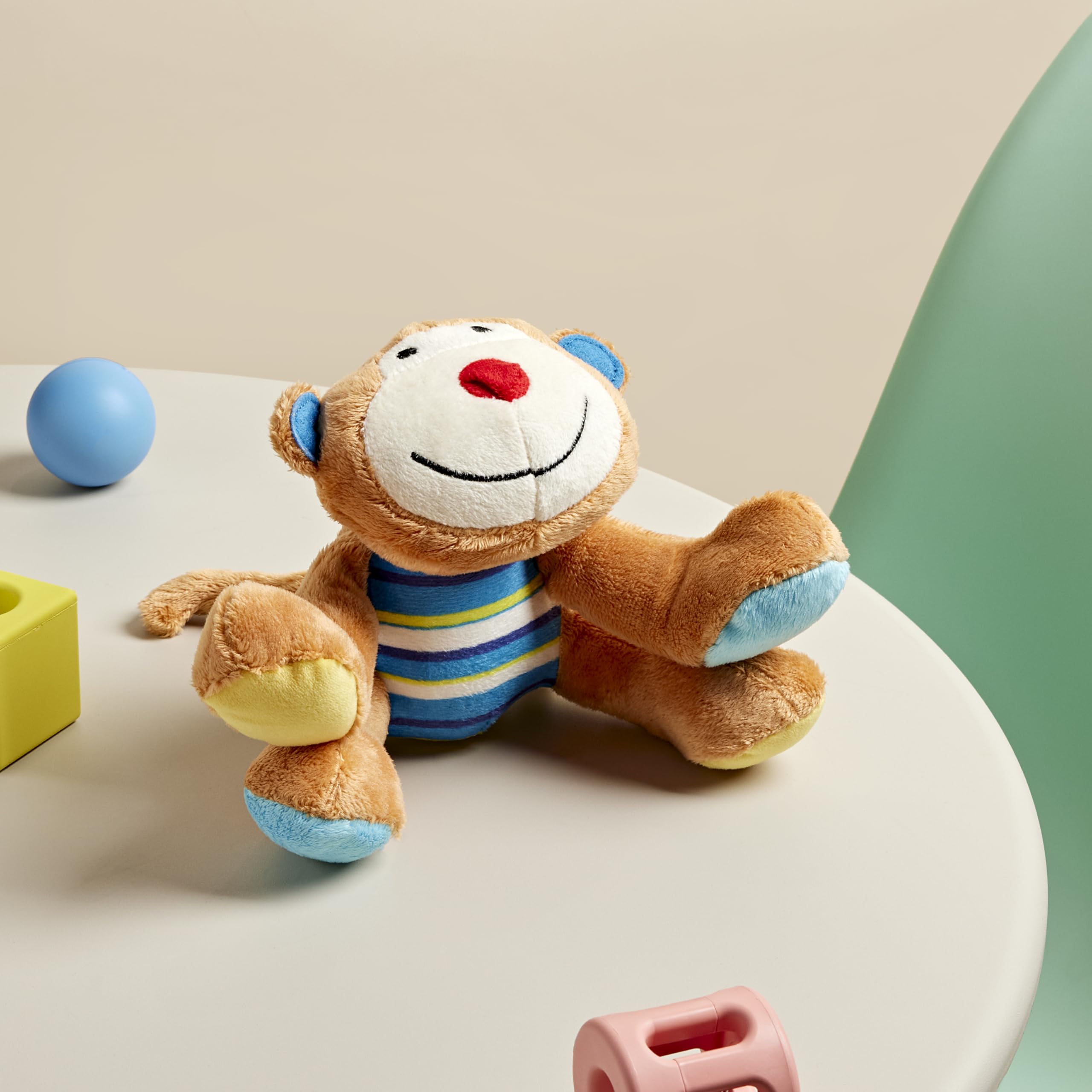 Rosewood Marvin Monkey Dog Toy - Mini Size Comfort Plush | Squeaker Inside | Brown/Tan/Blue 2