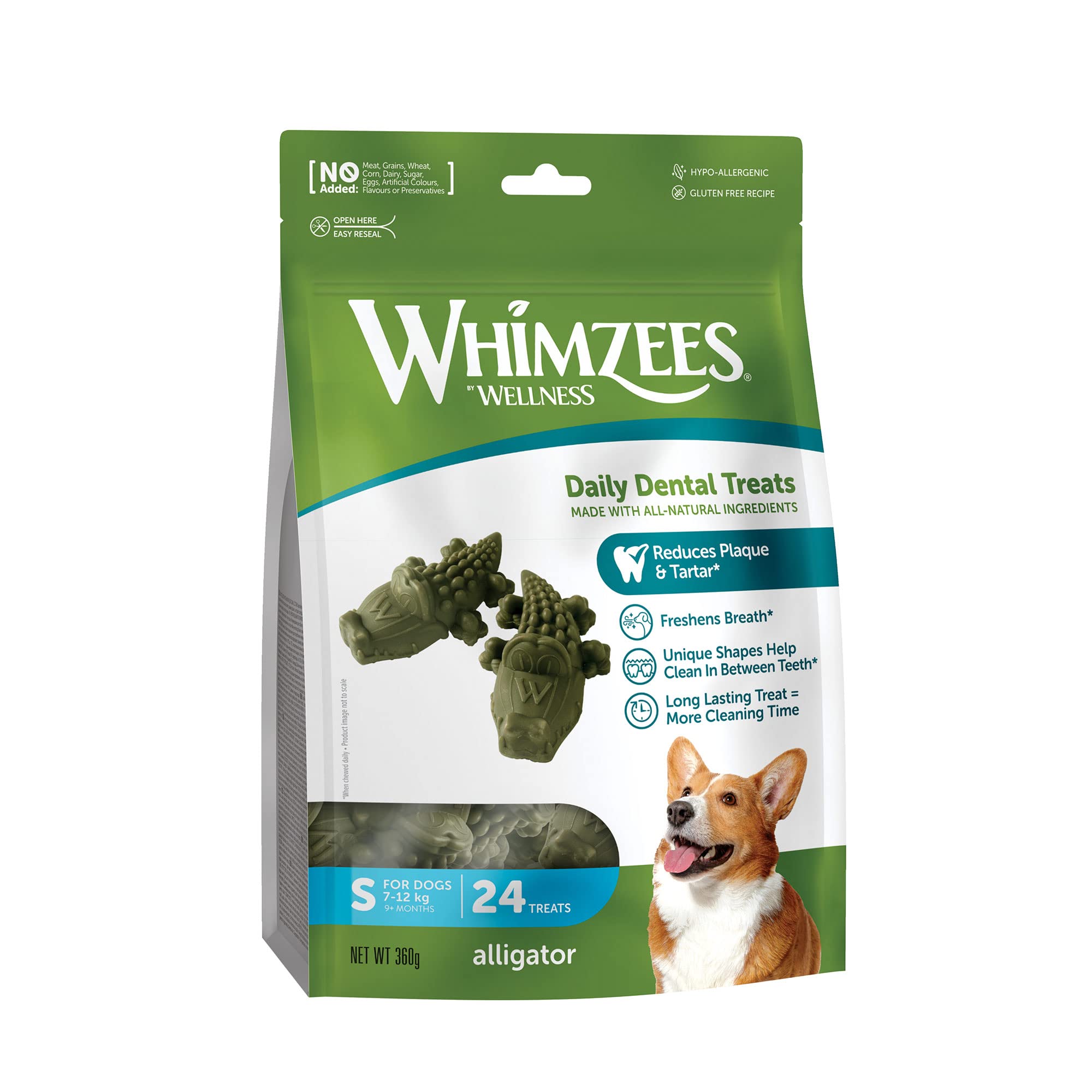 WHIMZEES Alligator Dental Sticks for Small Dogs (7-12kg) - 24 Count | Reduces Plaque by 80% | Vegetarian 1