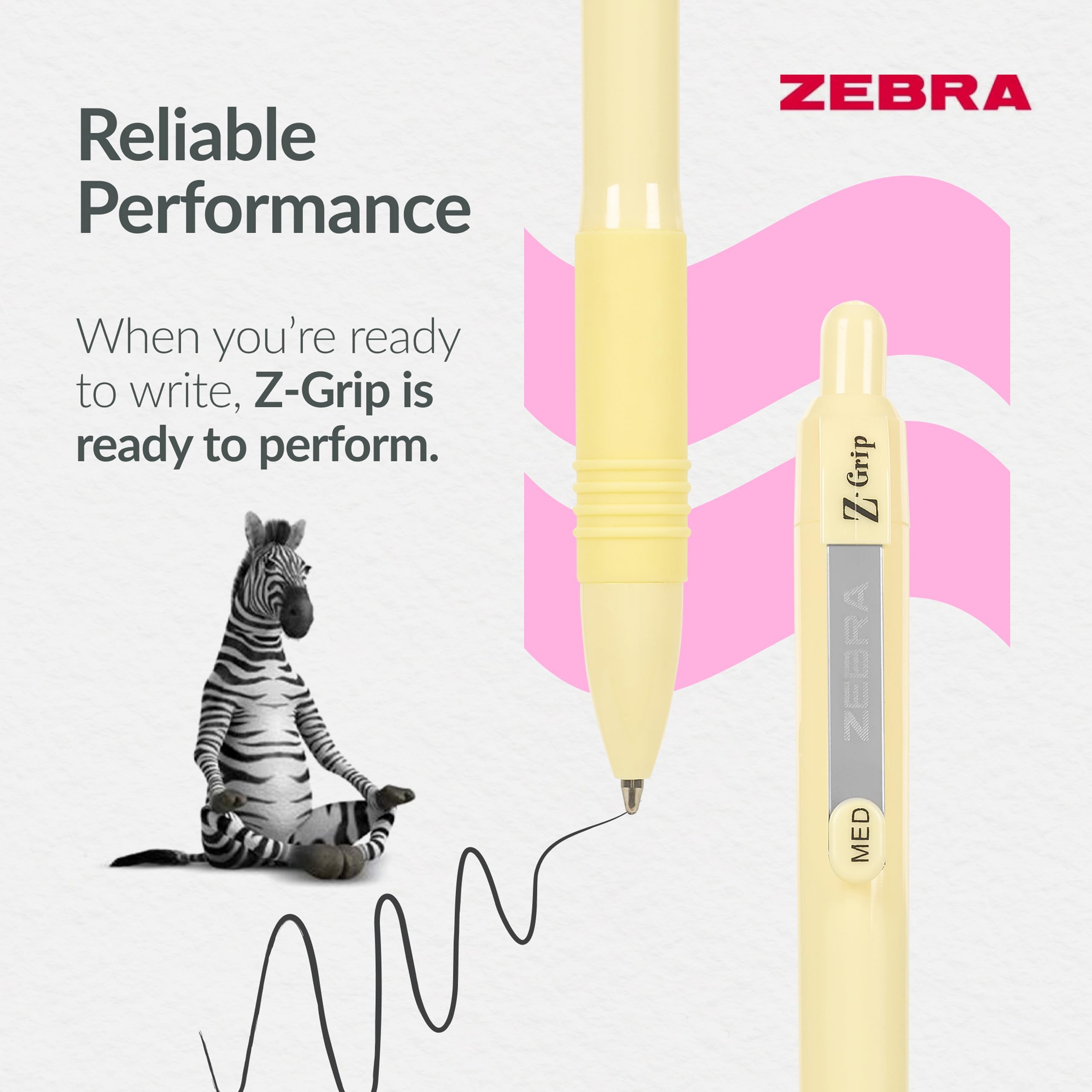 Zebra Pen Z-GRIP Smooth Ballpoint Pens Black Ink 5pk - Pastel Barrel 1mm Me 2