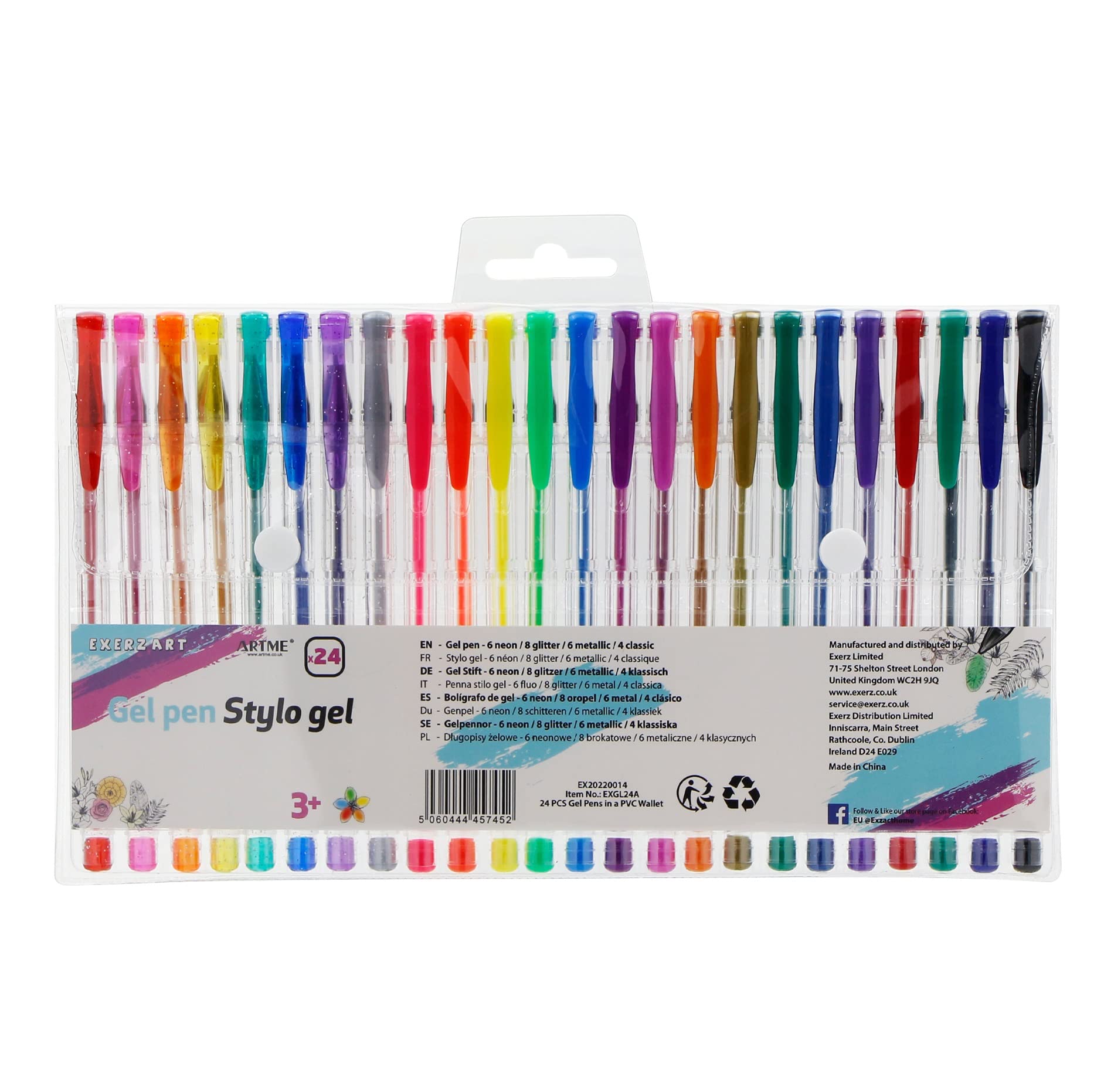 EXERZ Gel Ink Rollerball Pens - 24 Pack Rainbow Colors with Glitter, Neon, Metallic Finishes 1