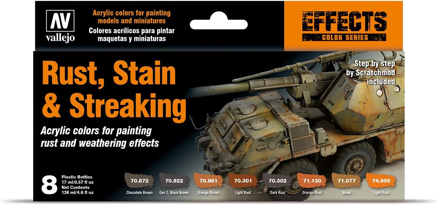 Vallejo Model Color Rust, Stains & Streaking Set - 8 Acrylic Paints for Weathering Effects 1