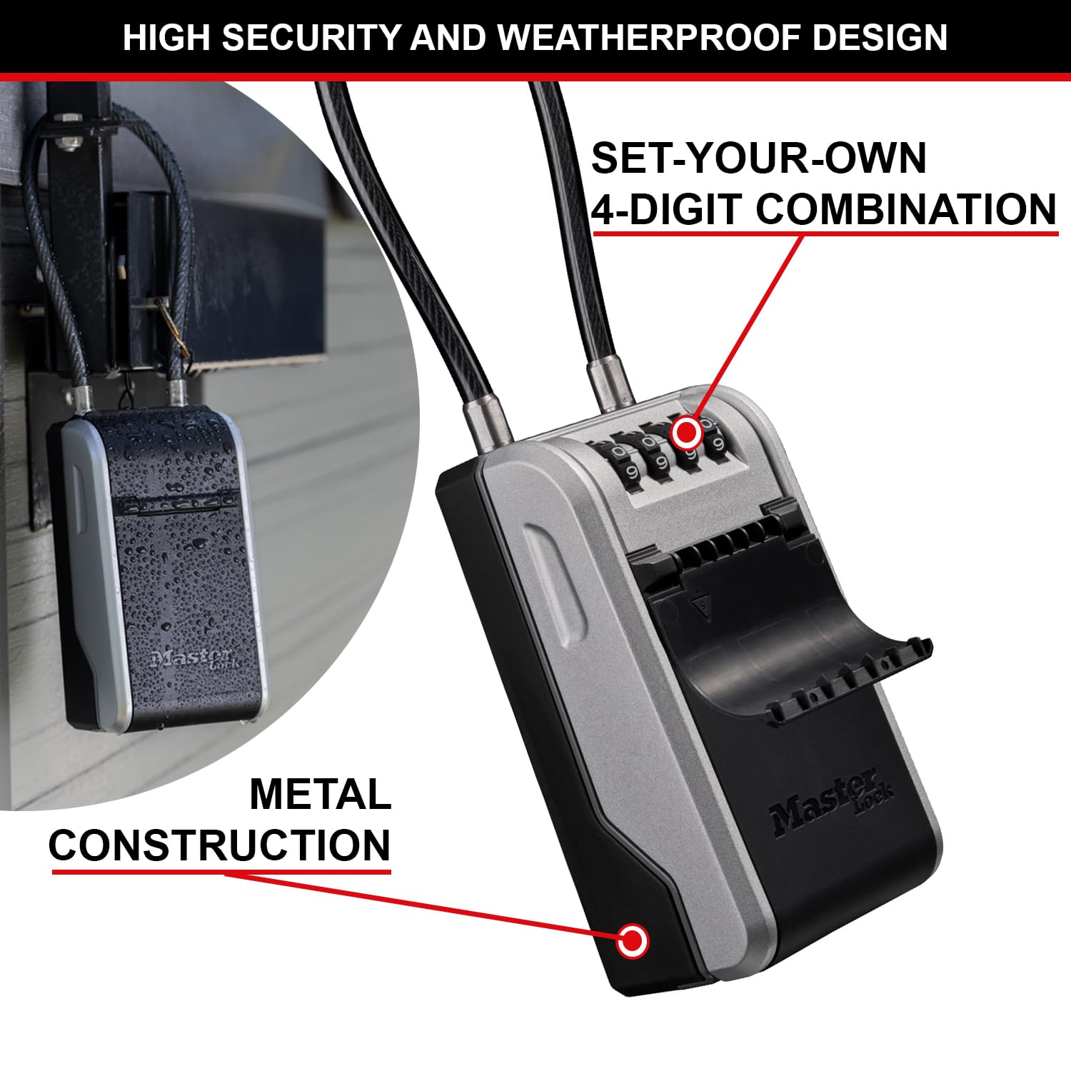Master Lock 5482EURD Key Safe - Extra Large Capacity, Flexible Cable Shackle, Grey Aluminium 4