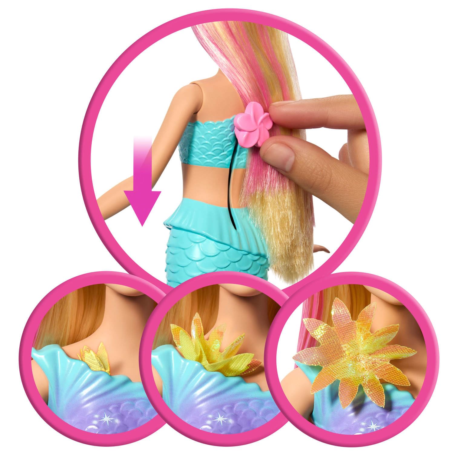 Barbie JDM72 Flower Magic Mermaid Doll with Surprise Blooming Flowers | Blonde Hair with Pink Highlights | Ages 3+ 3