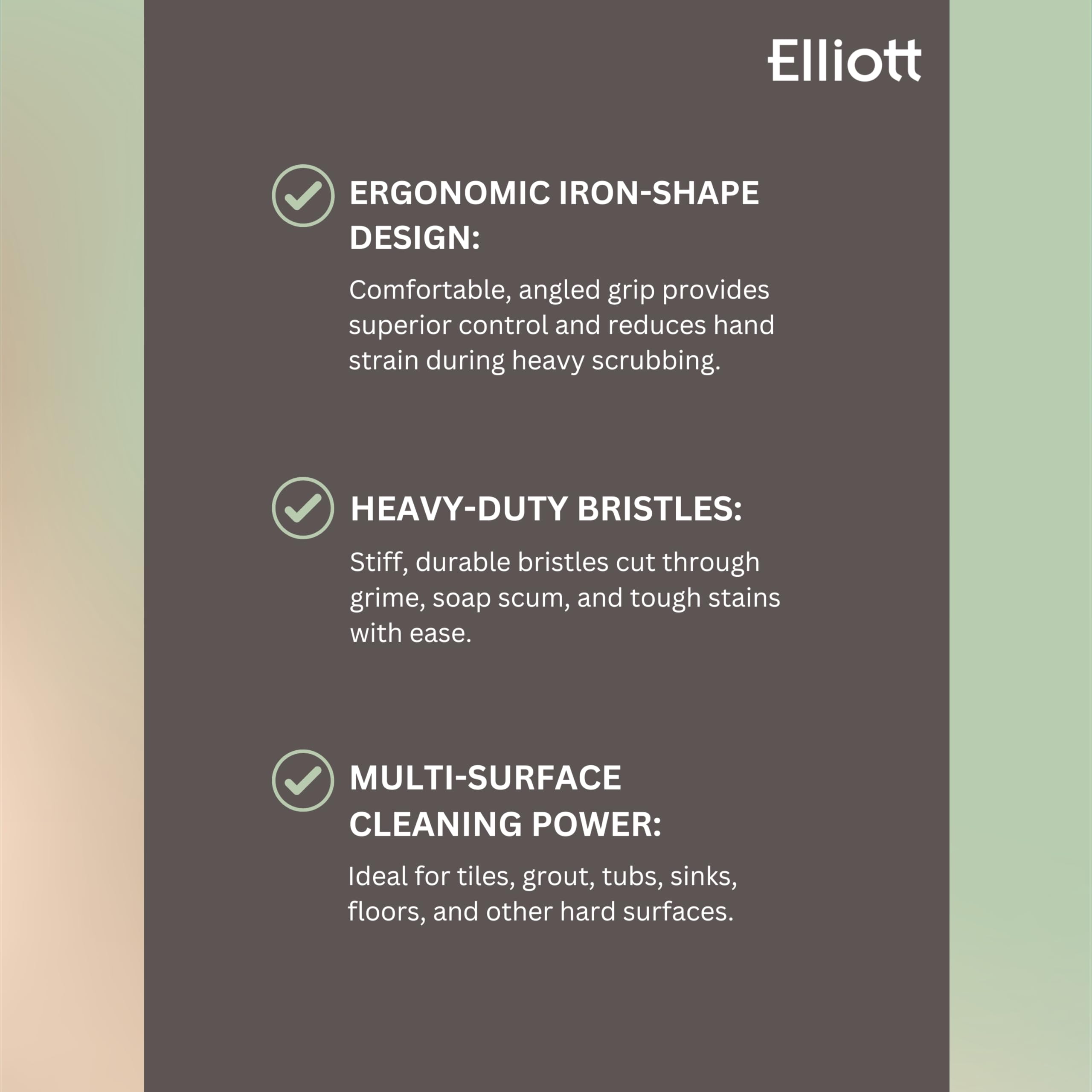 Elliott Heavy-Duty Scrubbing Brush - Ergonomic Iron-Shape Handle | Stiff Bristles | Multi-Surface Cleaning 4