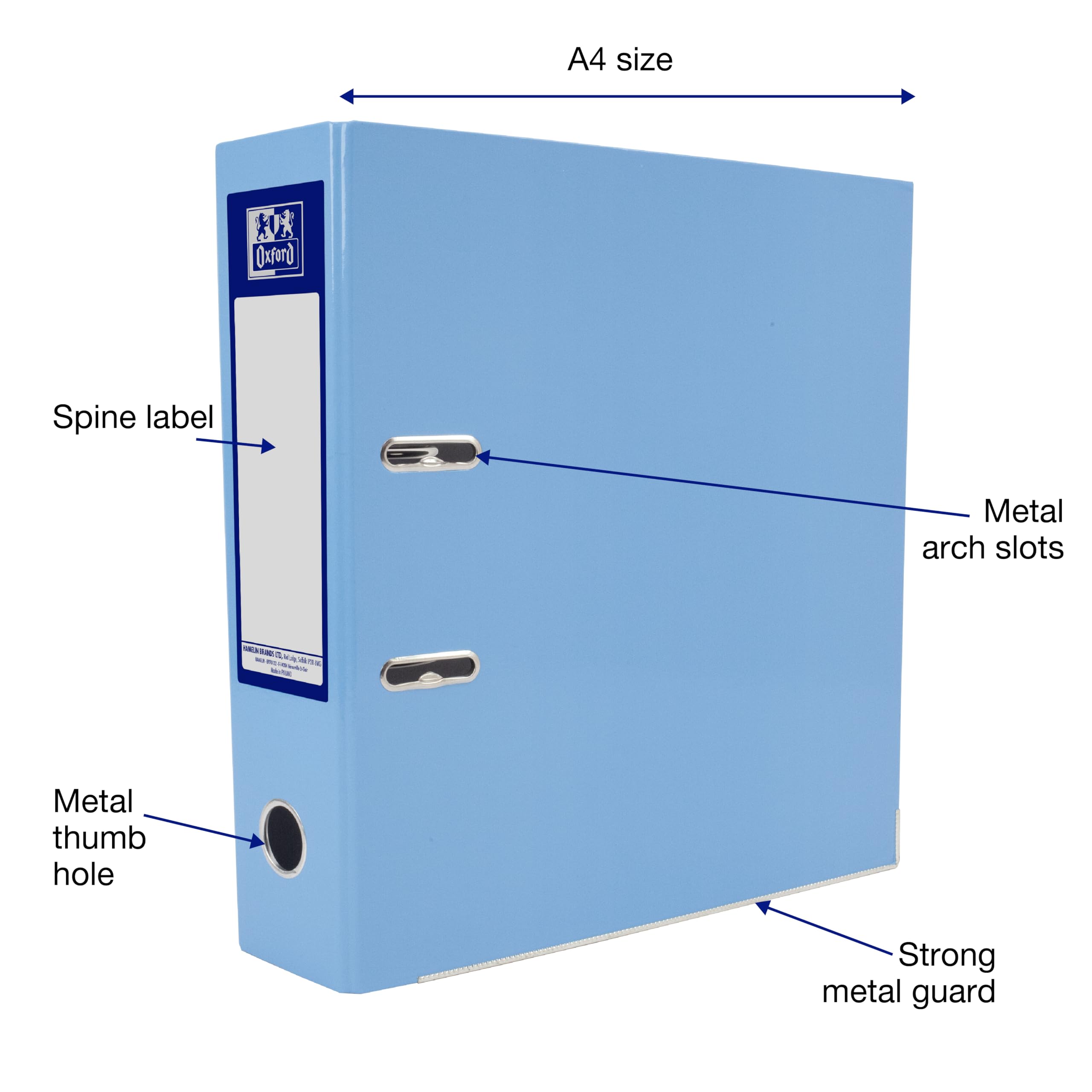 Oxford Premium A4 Lever Arch File - Light Blue | 70mm Spine | 560 Sheet Capacity