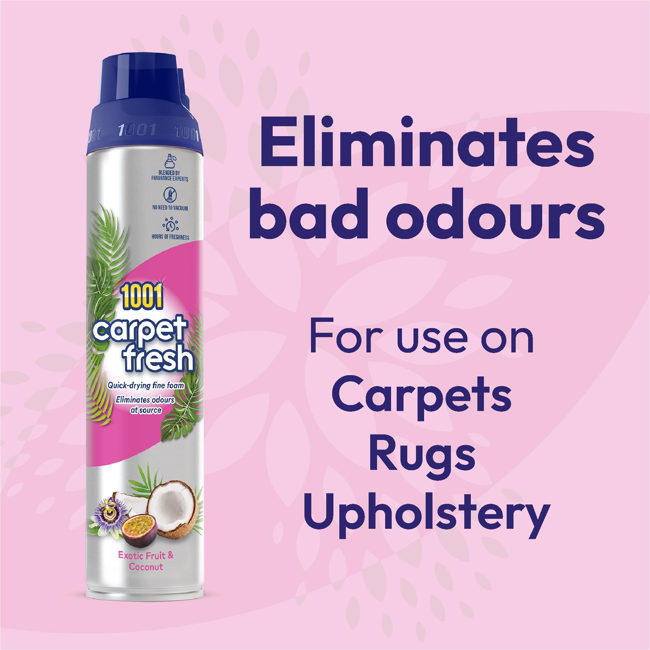 1001 Carpet Fresh Exotic Fruit & Coconut Deodoriser - 300ml | Quick Drying Foam | Odour Neutraliser