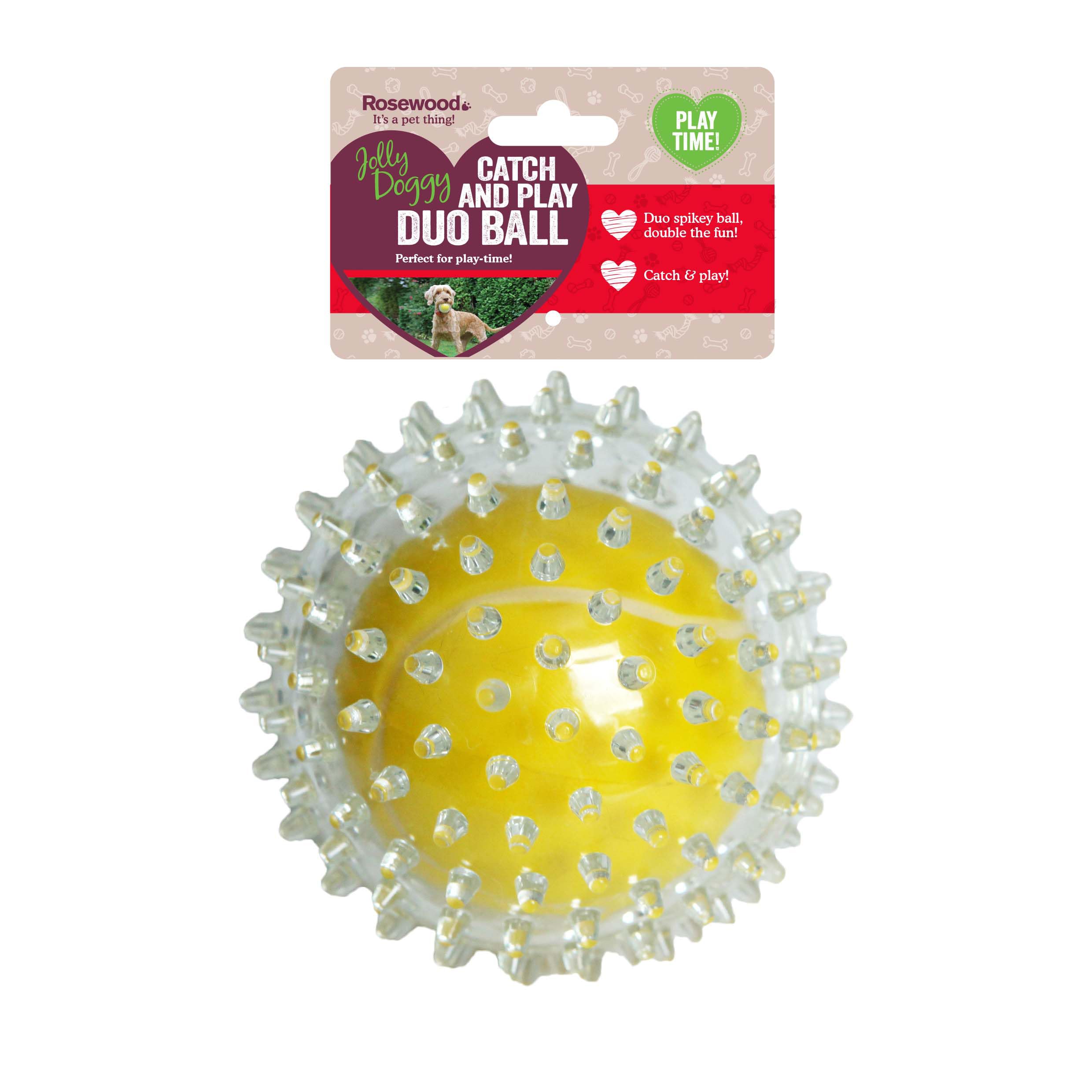 Rosewood Jolly Doggy Catch and Play Tennis Ball - High Bounce Fetch Toy | Yellow/Clear | One Size