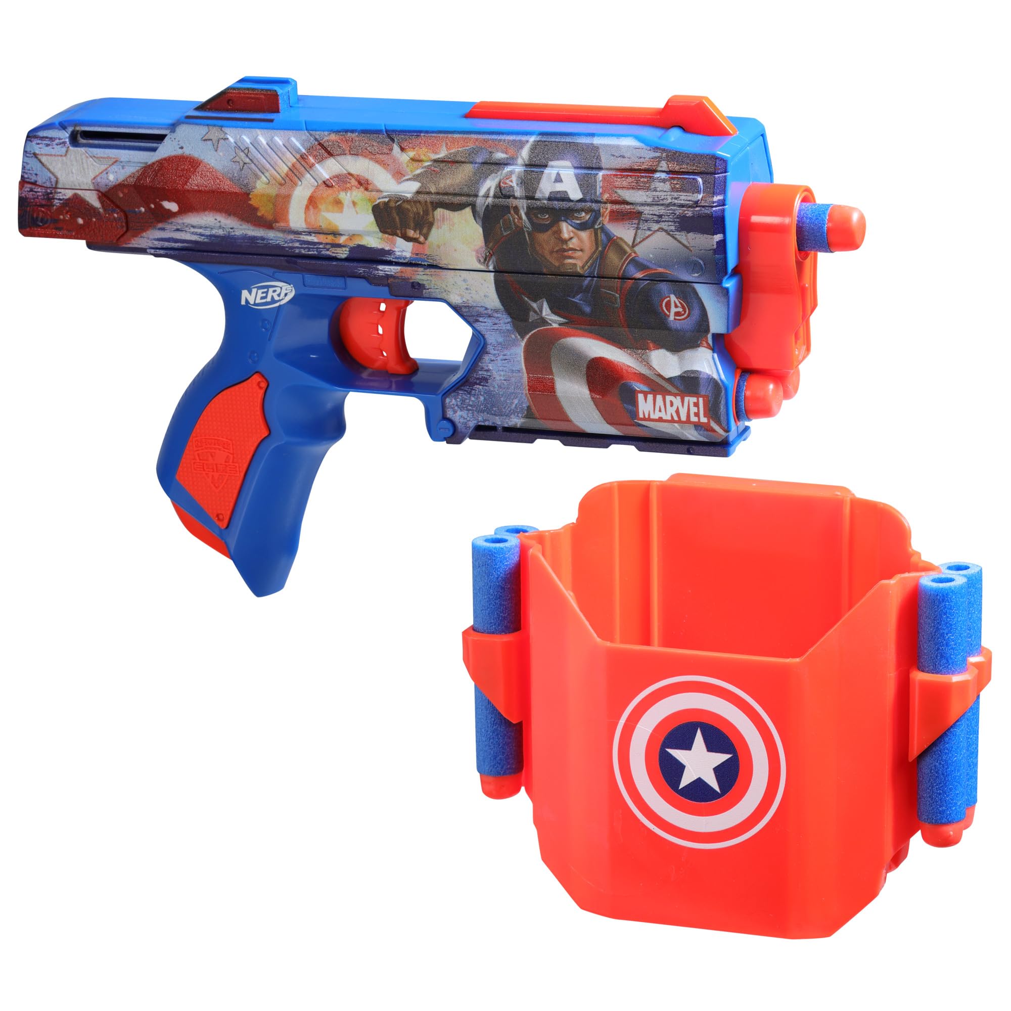 Nerf Marvel Captain America Dart Blaster - Includes Holster & 10 Elite Darts | Ages 8+