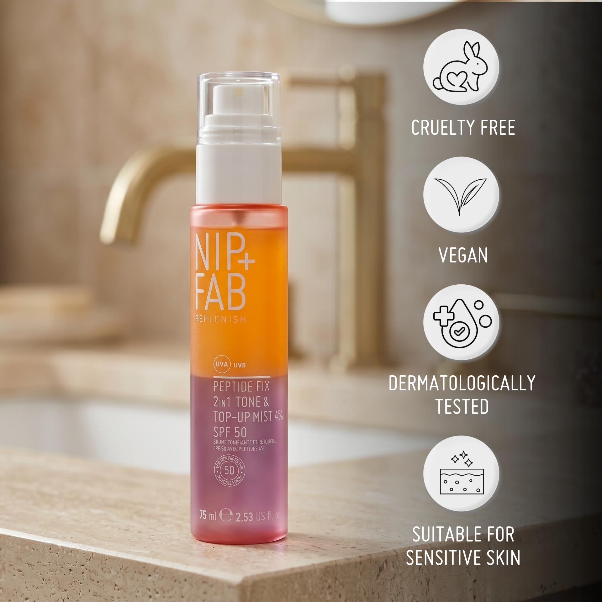 Nip+Fab Peptide Fix 2-in-1 Tone & Top-Up Mist - SPF 50, Hydrating, Plumping | 75 ml 2
