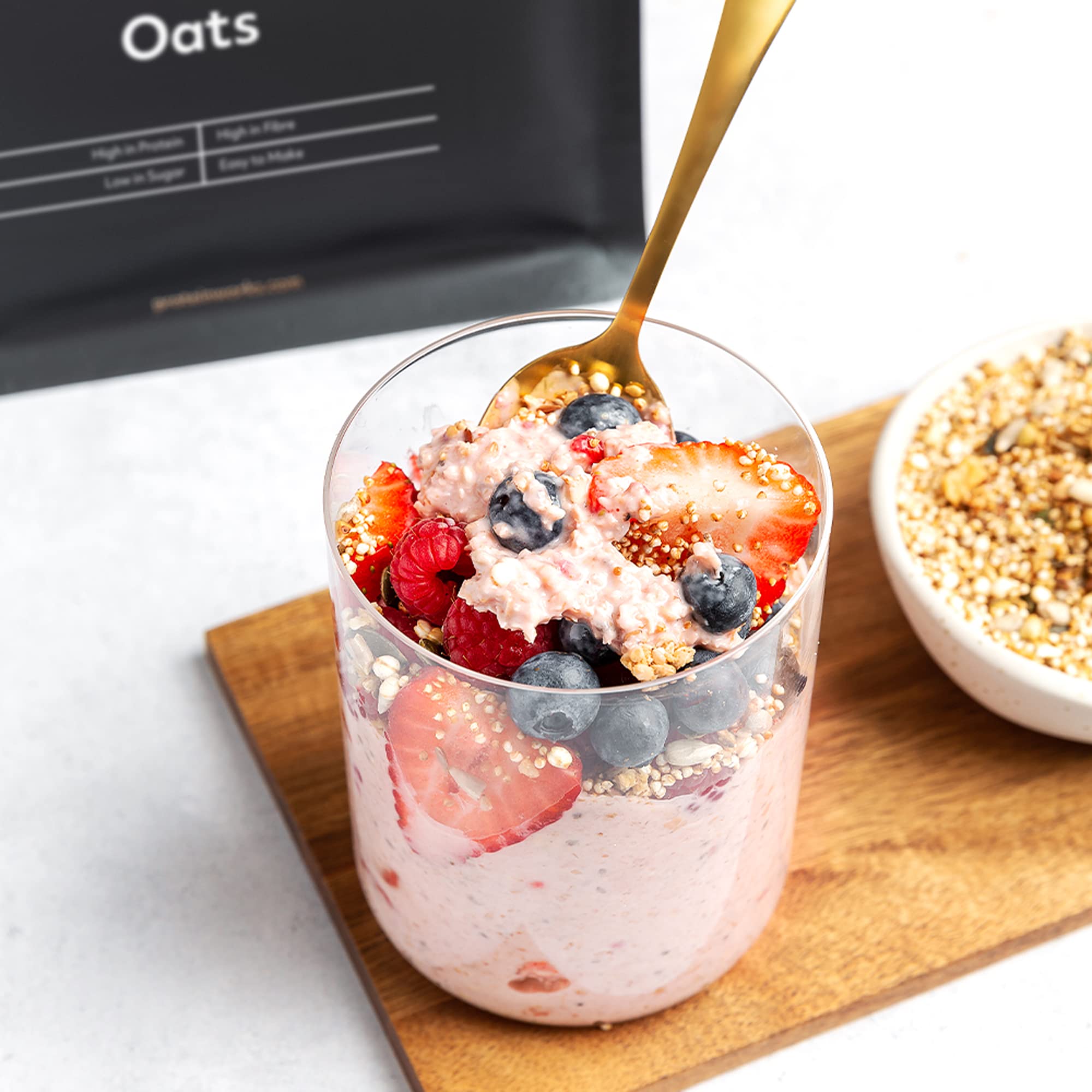 Protein Works Overnight Oats - Dark Choc Raspberry High Protein Breakfast, Low Sugar, Low GI, with Chia & Flax Seeds, 1 Kg 6