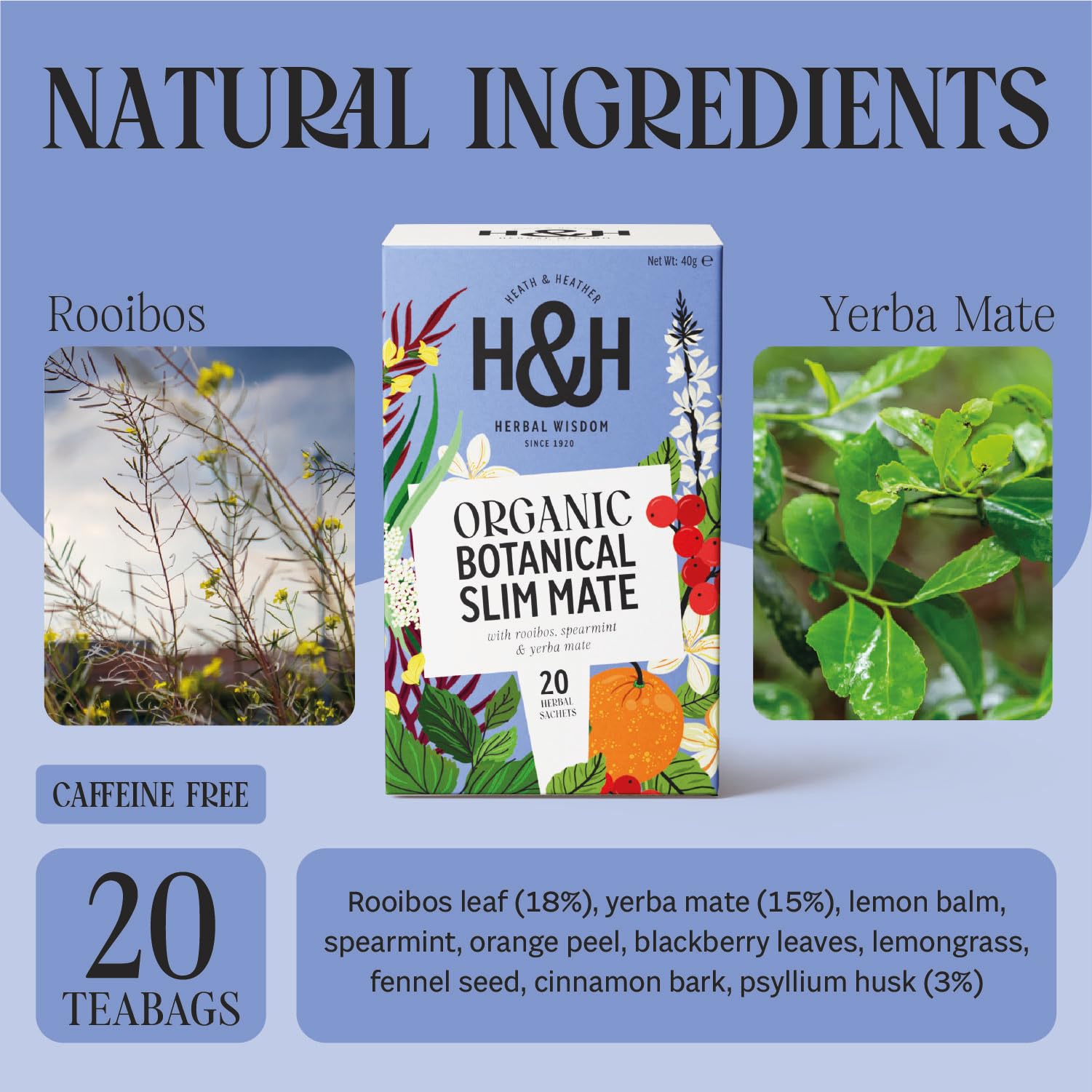 Heath & Heather Organic Slim Mate Tea with Green Tea & Yerba Mate | 20 Count Teabags | Boost Metabolism 2