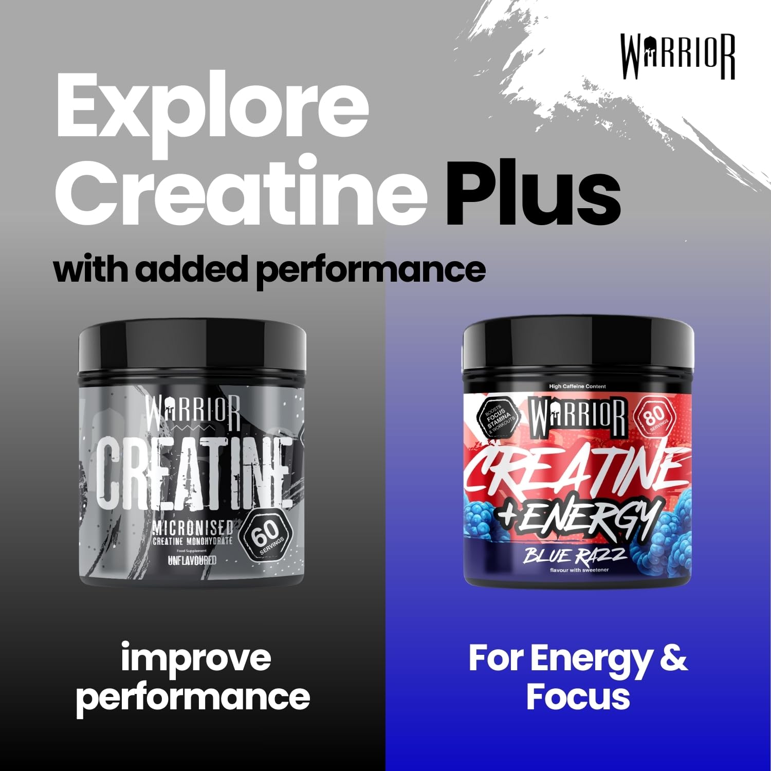 Warrior Creatine Monohydrate Powder + Energy - 360g, 80 Servings | Raspberry 5