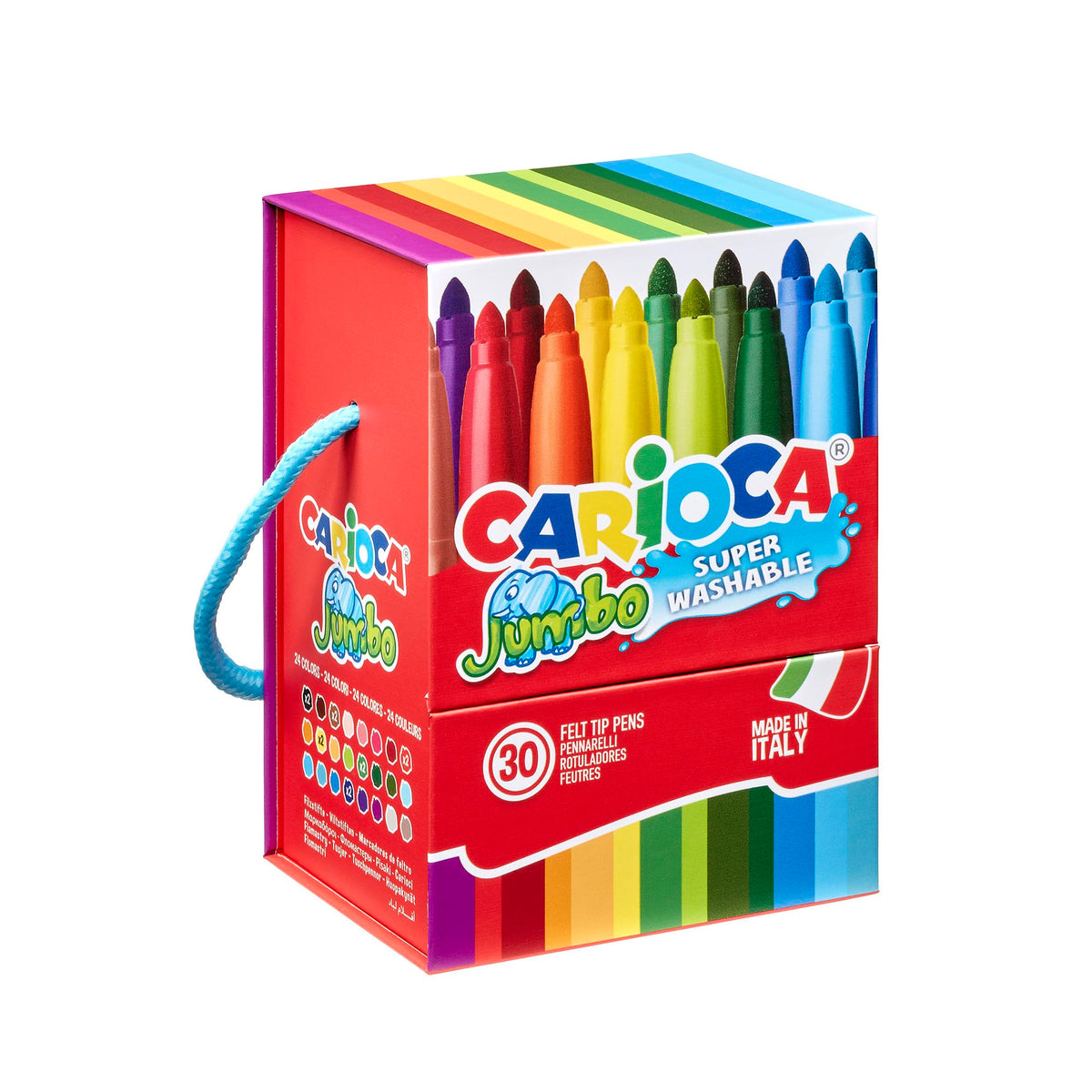 CARIOCA Jumbo Colouring Markers - 30 Markers, 6 mm Tip, Super Washable Ink
