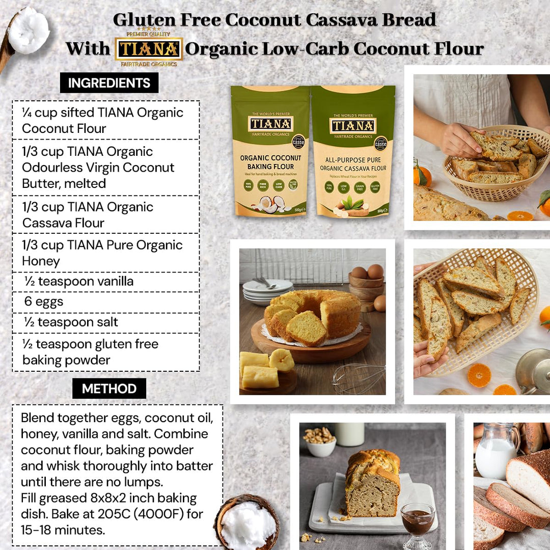 TIANA Organic Gluten-Free Cassava Flour 500g - 1:1 Wheat Flour Substitute