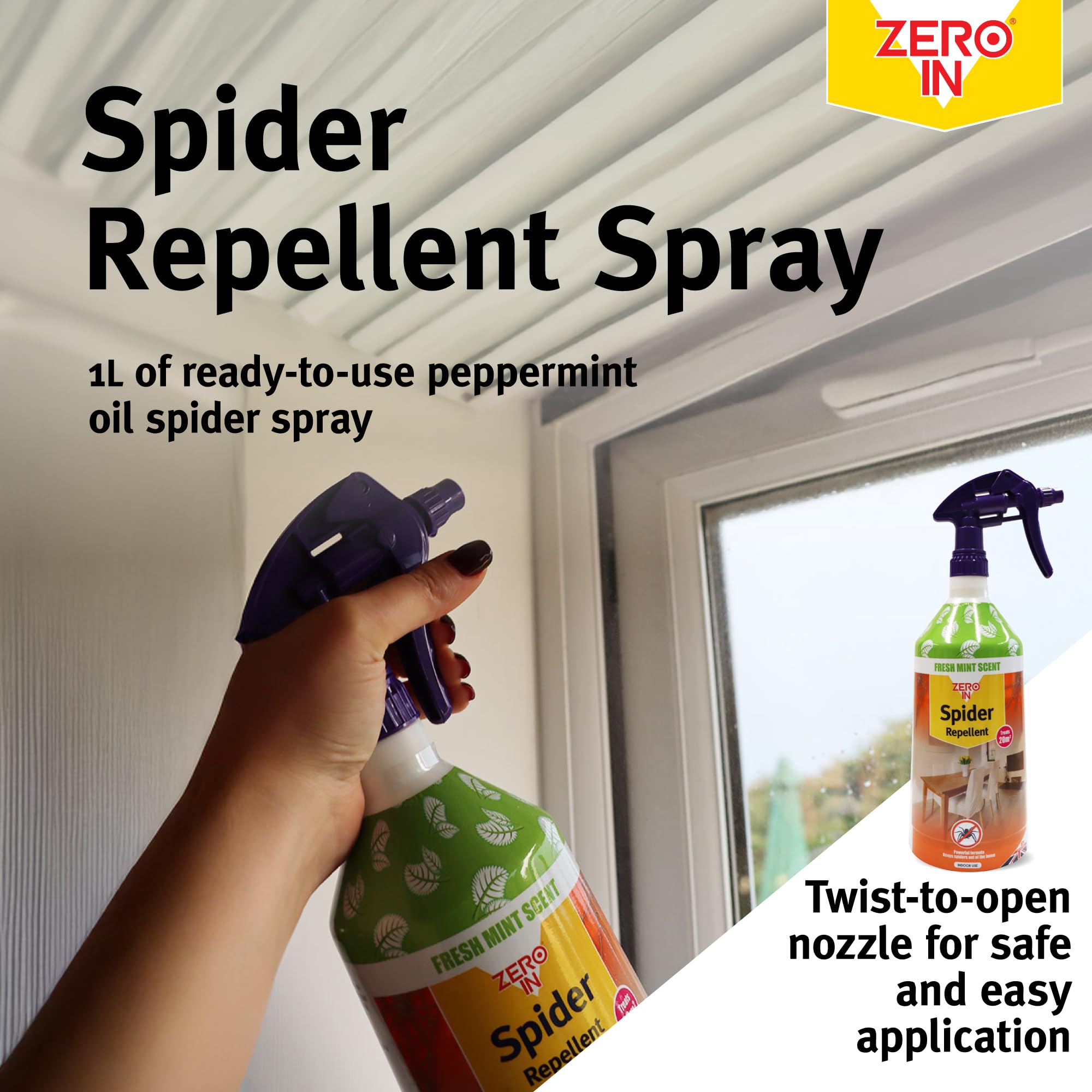 Zero In Spider Repellent - Indoor Peppermint Oil Spray | Non-Toxic | 1L Ready-to-Use 2