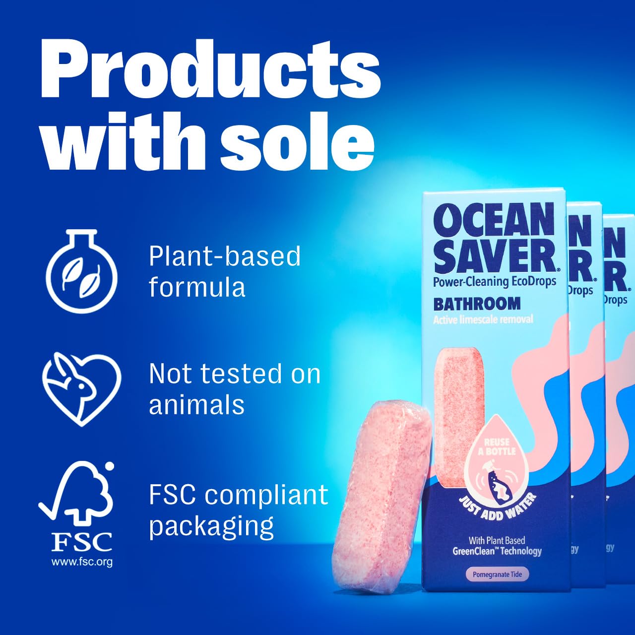 OceanSaver Eco Bathroom Cleaner Refills - Pomegranate Scent, 6x 10ml Tablets | Plant-Based, Non-Toxic 7
