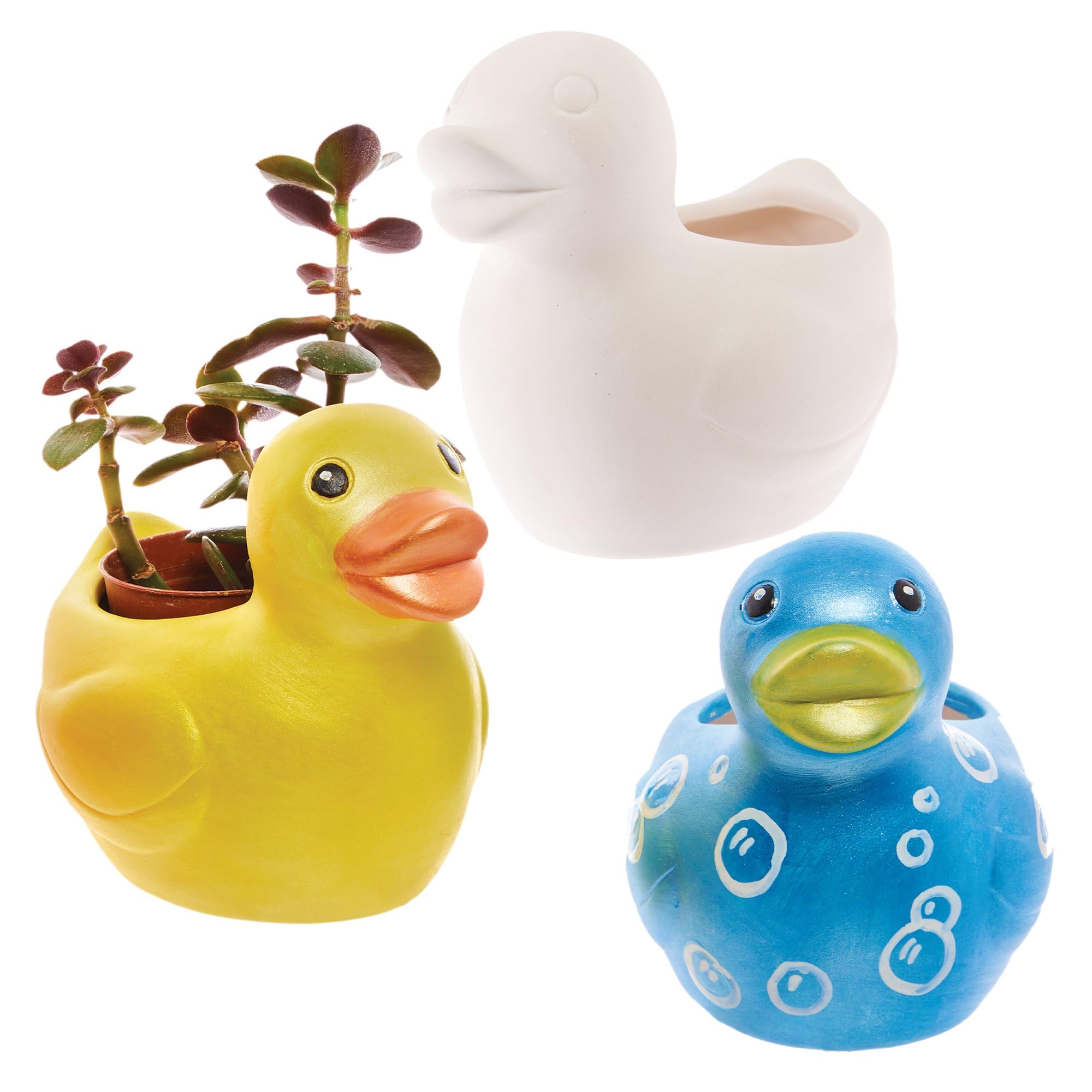 Baker Ross FX570 Duck Ceramic Flowerpots - Box of 2, Paint Your Own Plant Pot for Ages 3+
