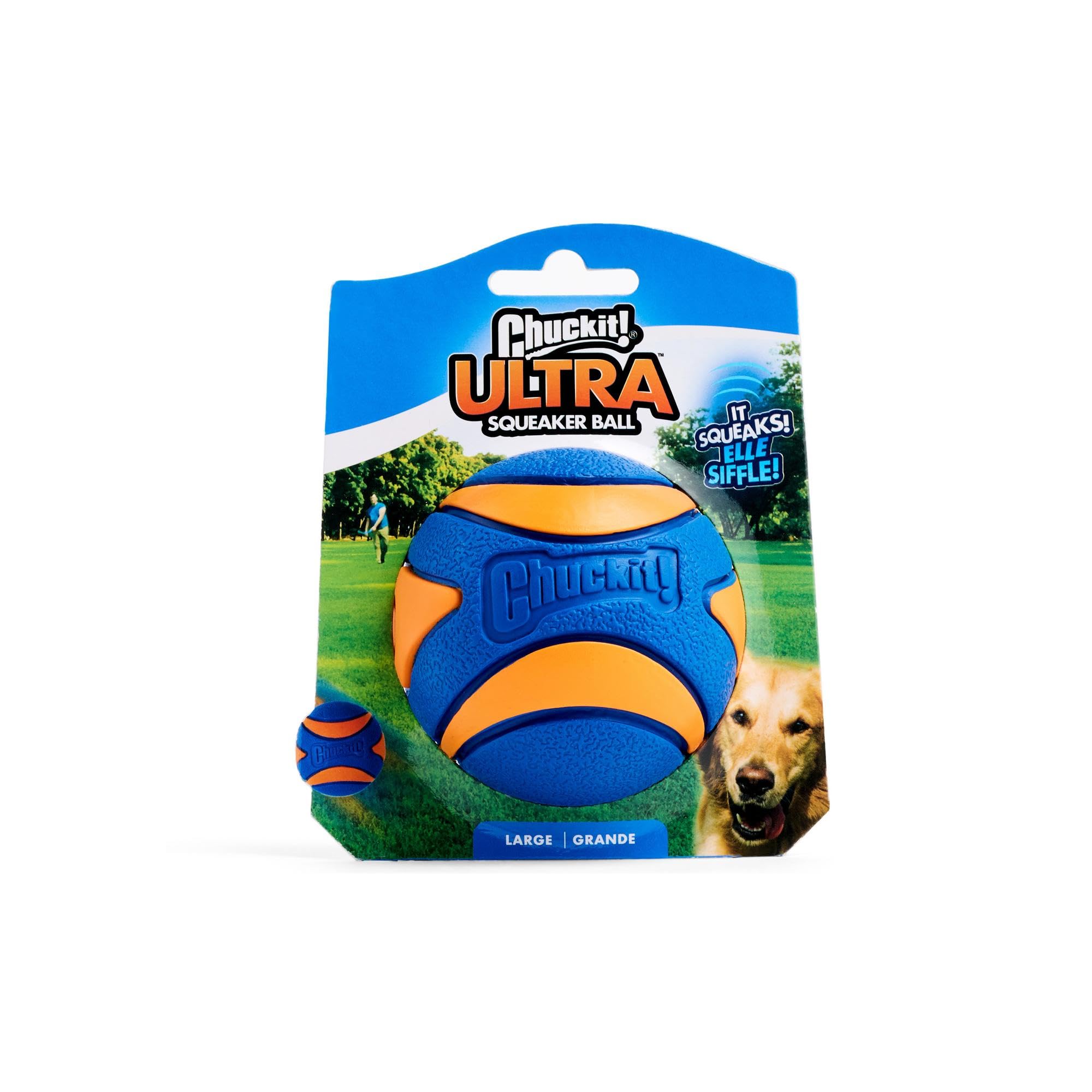 Chuckit! Ultra Squeaker Ball - Large Size, Durable Natural Rubber Fetch Toy | Floats