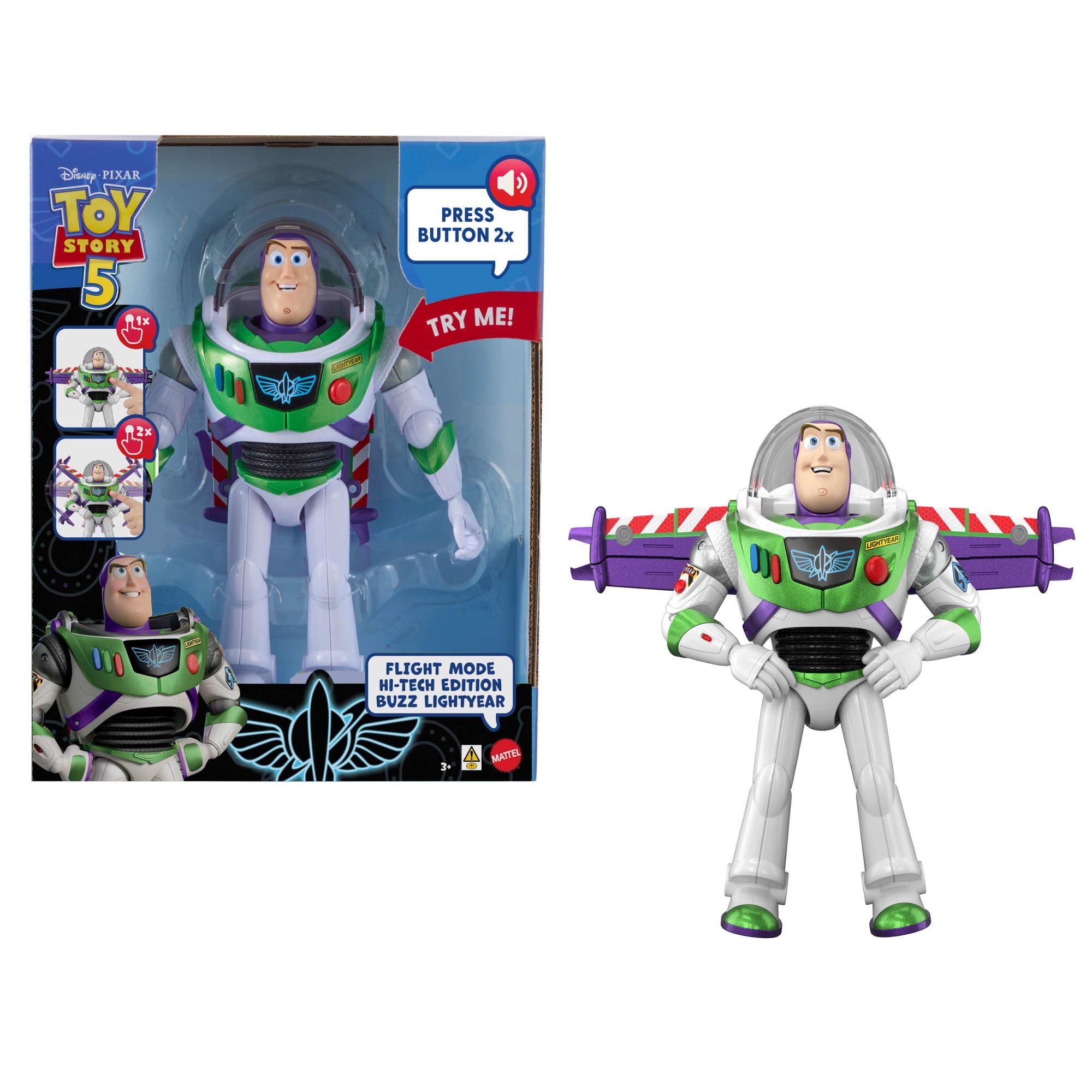 Mattel Toy Story 5 Buzz Lightyear Action Figure - 12" Flight Mode Hi-Tech | 35+ Sounds & Phrases | Ages 3+