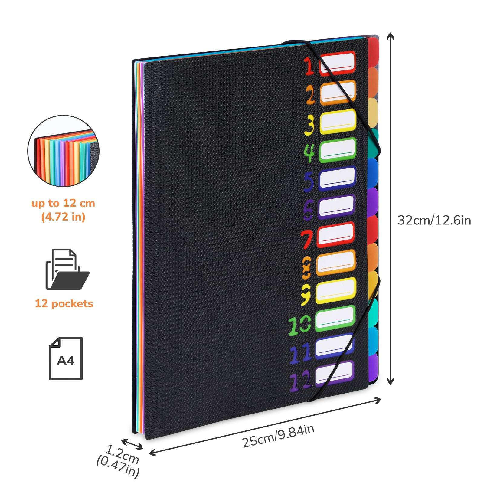 Euvqunn 12-Pocket Expanding File Folder - 180° Lay-Flat Organization | A4 Size | PP Material 3