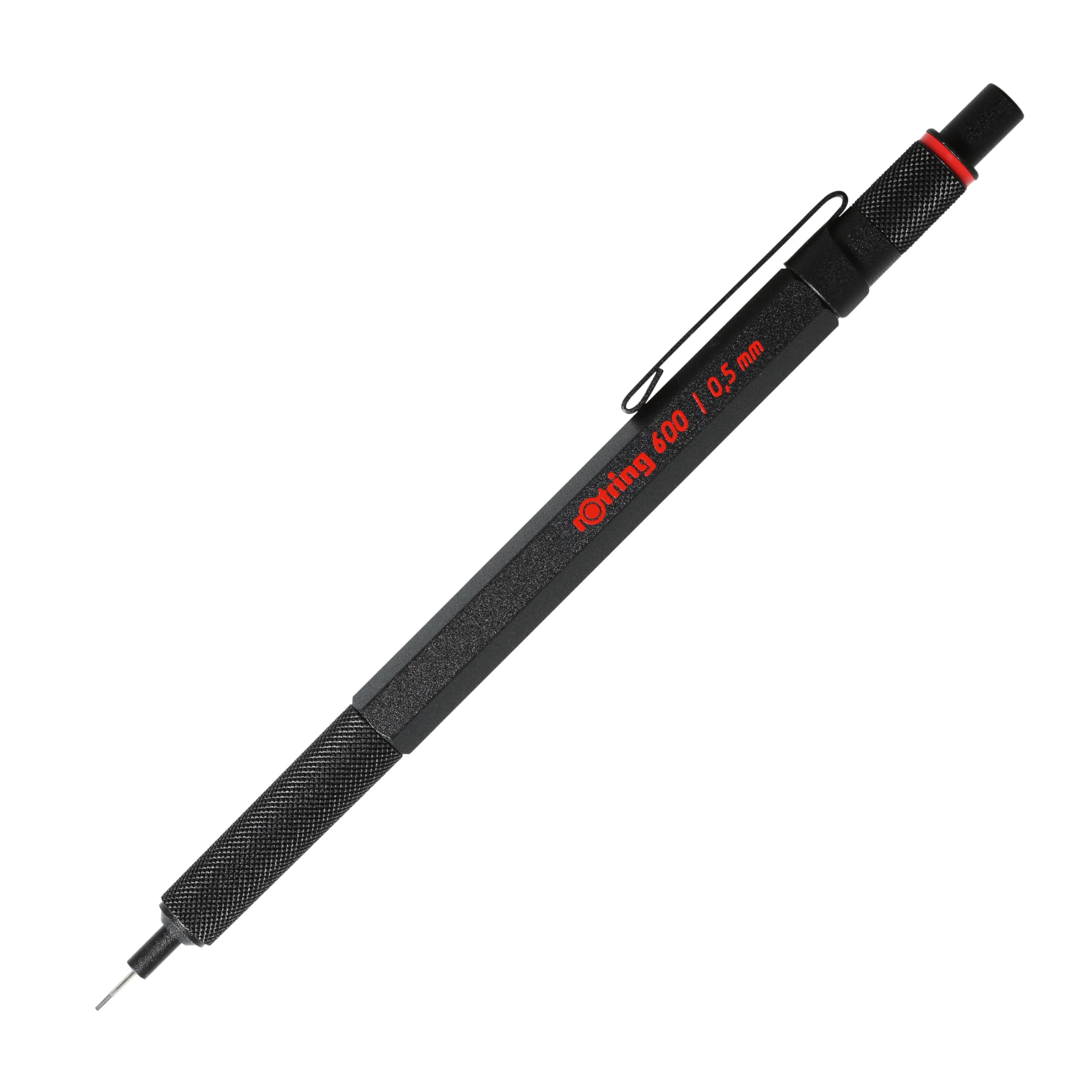 rOtring 600 Mechanical Pencil - 0.5 mm Lead | Black All-Metal Body | Knurled Grip for Drawing & Writing