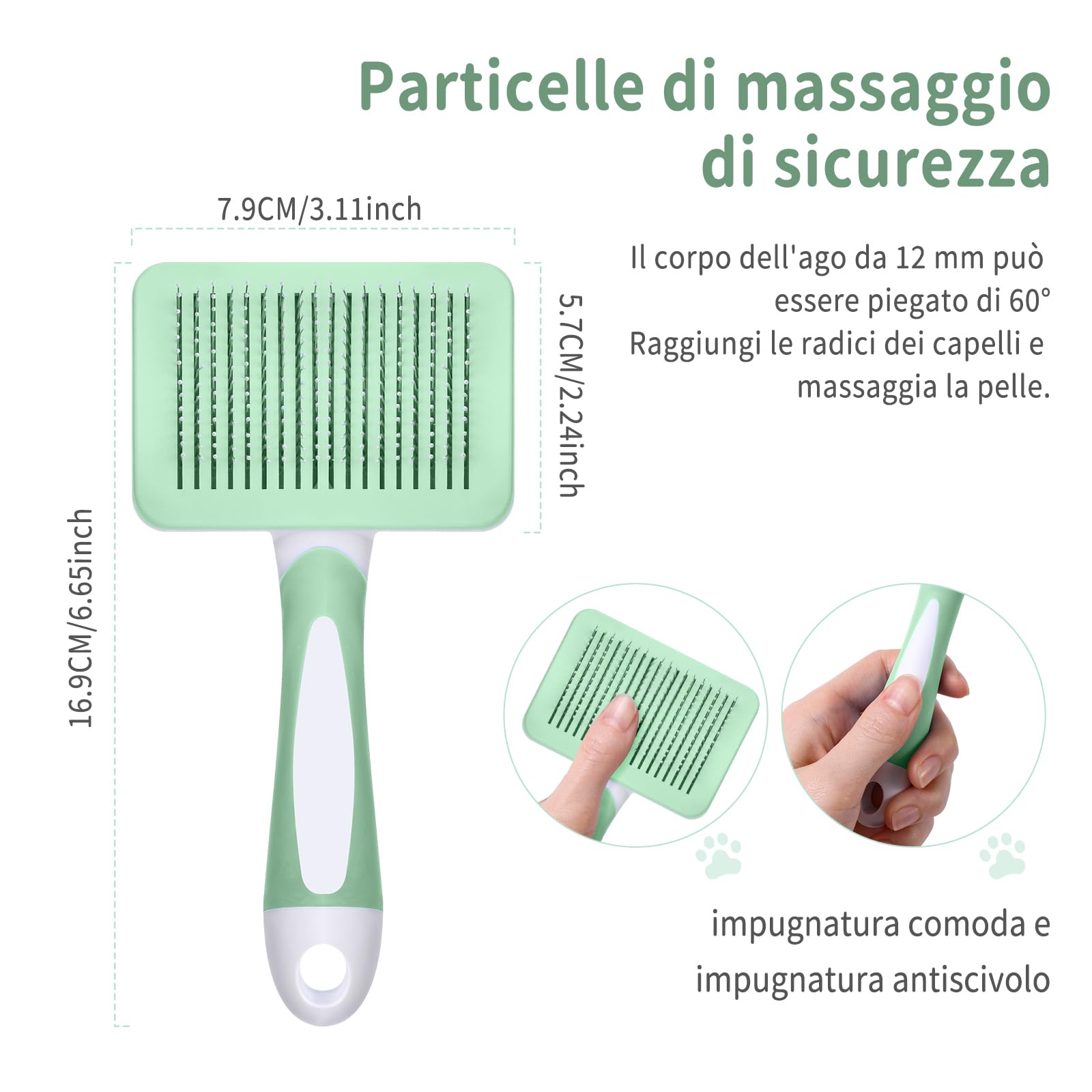 Vinabo Pet Self-Cleaning Slicker Brush - Removes Undercoat & Tangles | Green 2