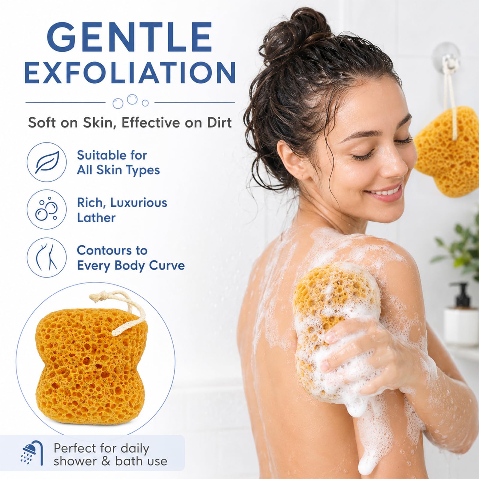 Admygo Bath Sponge - 2 Pack Yellow Exfoliating Body Sponge for Rich Foam & Gentle Cleansing 6