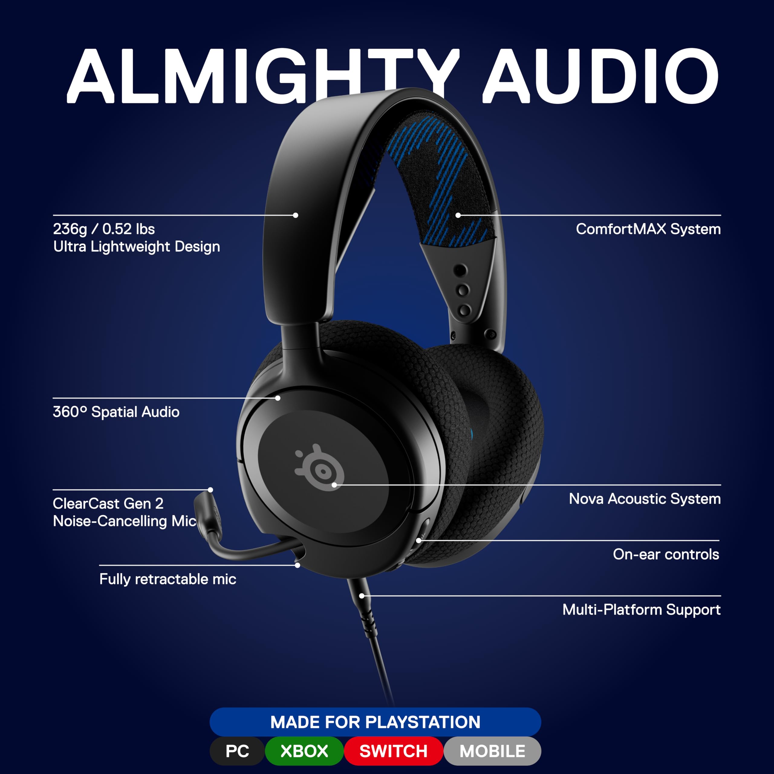 SteelSeries Arctis Nova 1P Gaming Headset - Hi-Fi Driver | Multi-Platform Support | Noise-Cancelling Mic