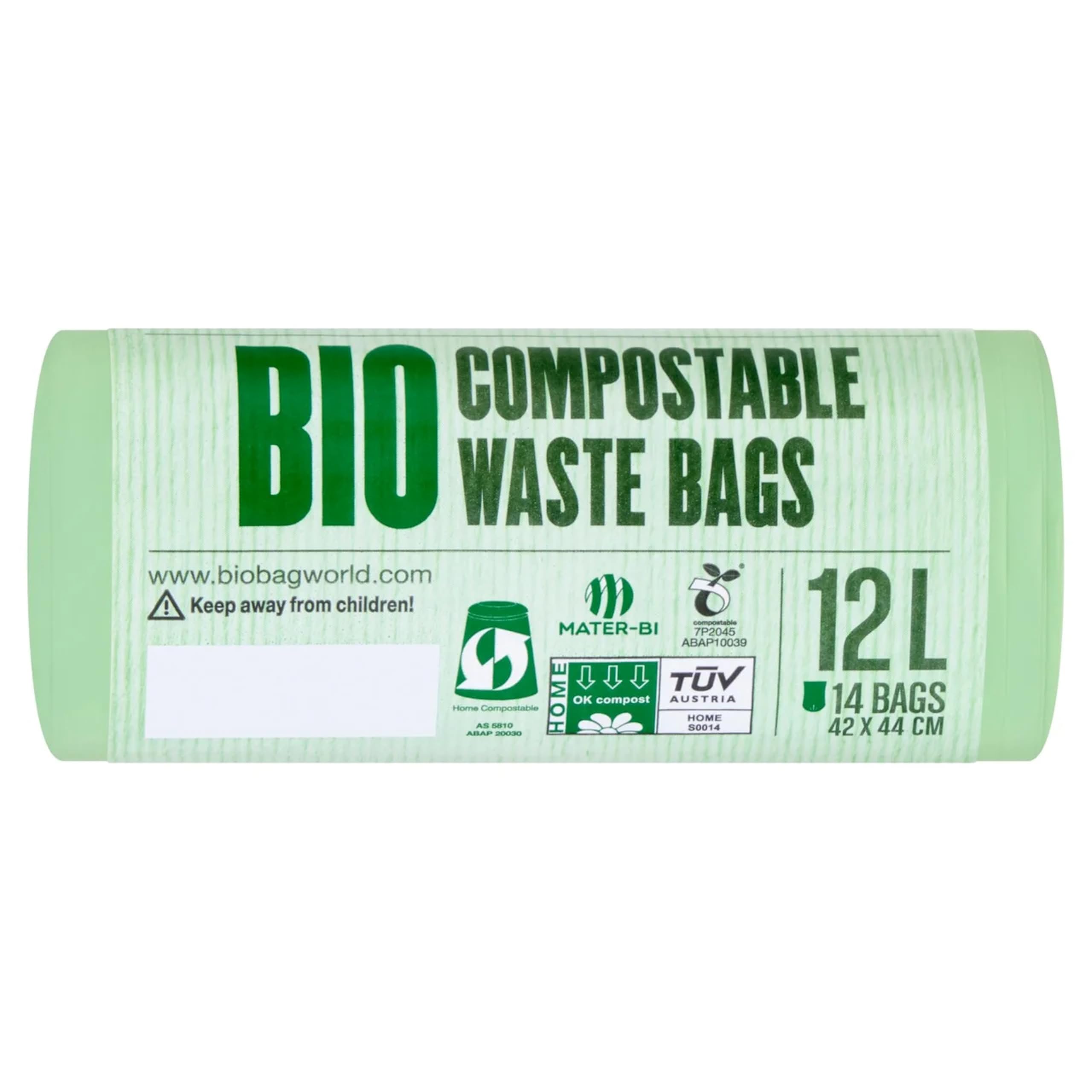 BioBag 100% Compostable Caddy Bin Liners - 12L Capacity, 14 Count, Green