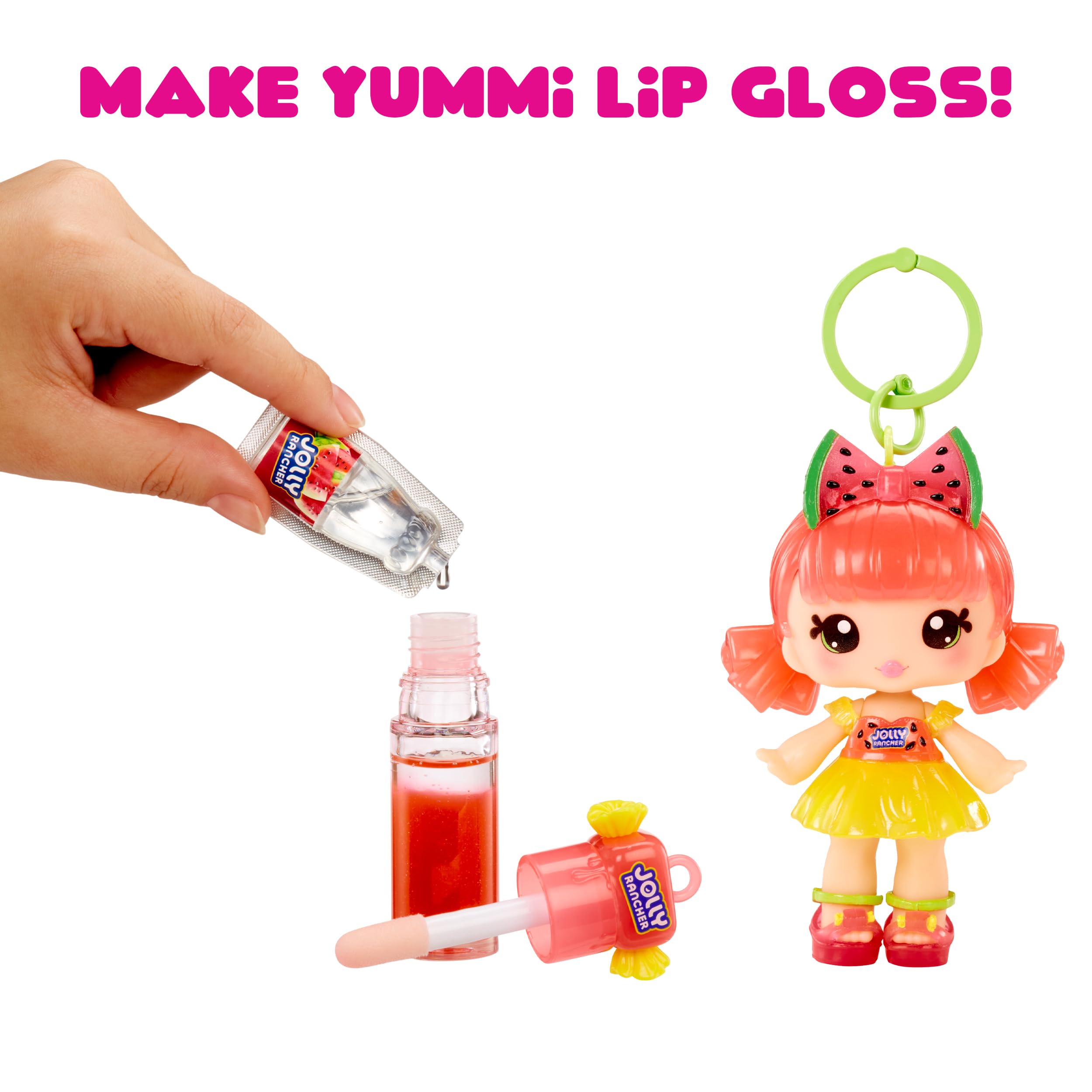 Yummiland x Jolly Rancher Mimi Watermelon Lip Gloss Doll - DIY Cosmetic Playset with Removable Keychain, Ages 4+ 13