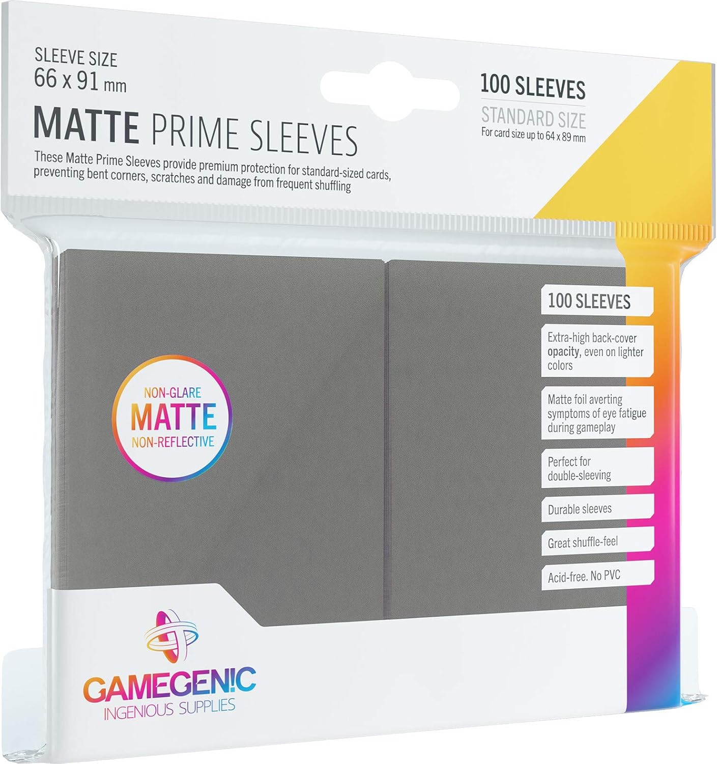 Gamegenic Matte Prime Sleeves - Dark Grey (100-Pack), Ideal for Double-Sleeving 1
