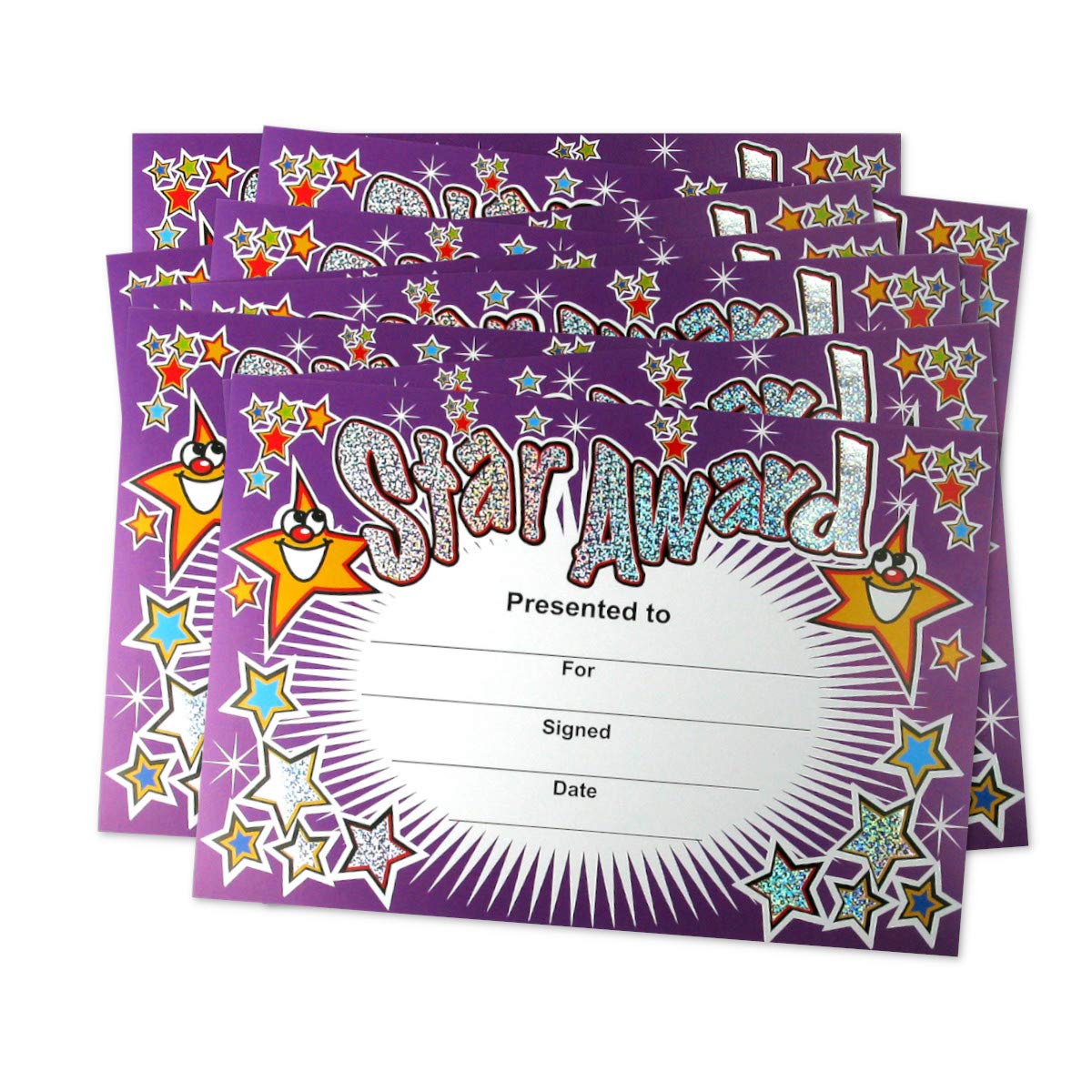 SuperStickers Sparkly Star Award Reward Certificates for Pupils - Pack of 20 A5 | Personalised | Multicoloured